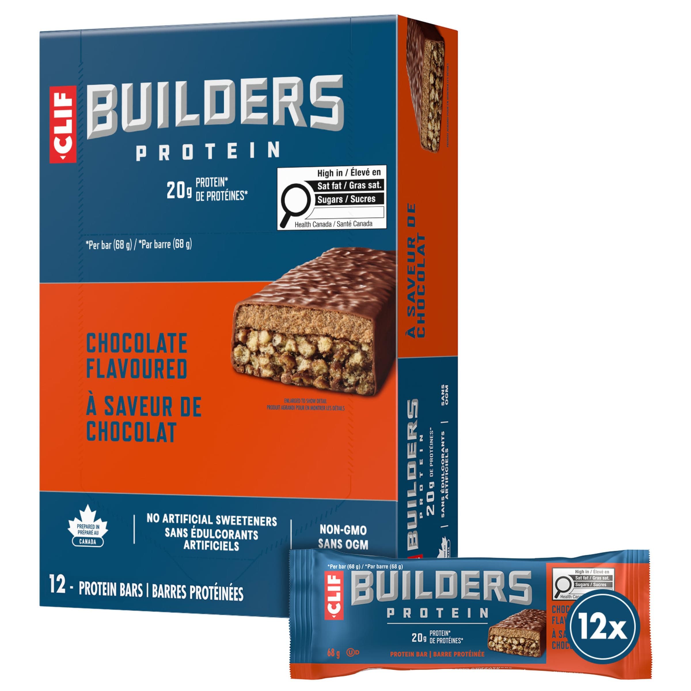 Clif Builders Protein Bars, Chocolate Flavour, 68 g (Pack of 12)