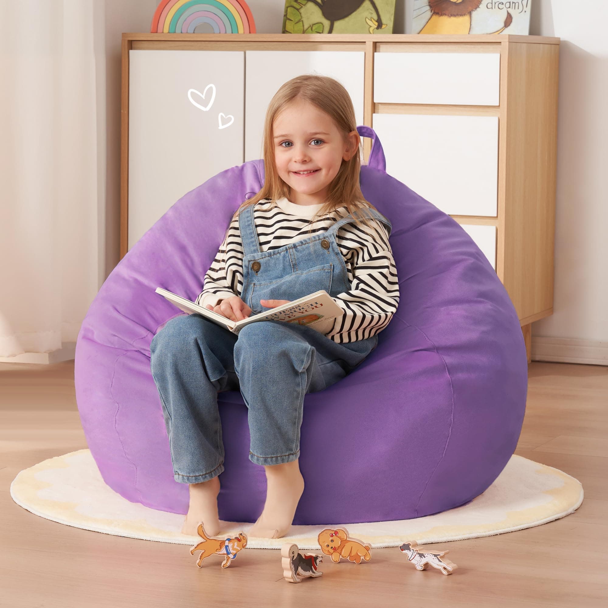 Homguava 2FT Bean Bag Chair with Handle,Small Beanbag Chair, Purple
