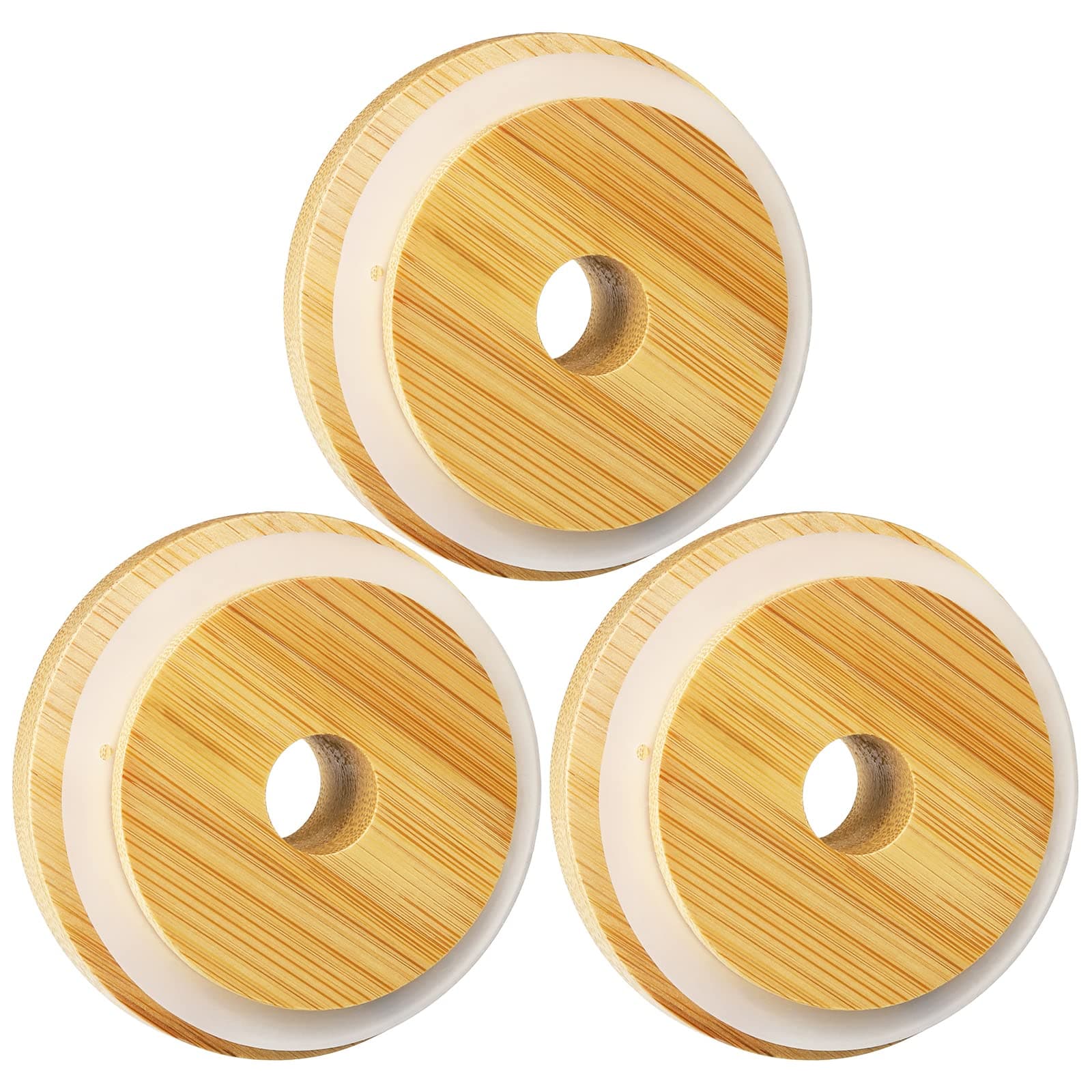 SBMKK Bamboo Lids for Glass Cups, Wooden Lids for 16 OZ Beer Can Glass with Straw Hole, 70mm/2.75 Inch Mason Jar Replacment Cover