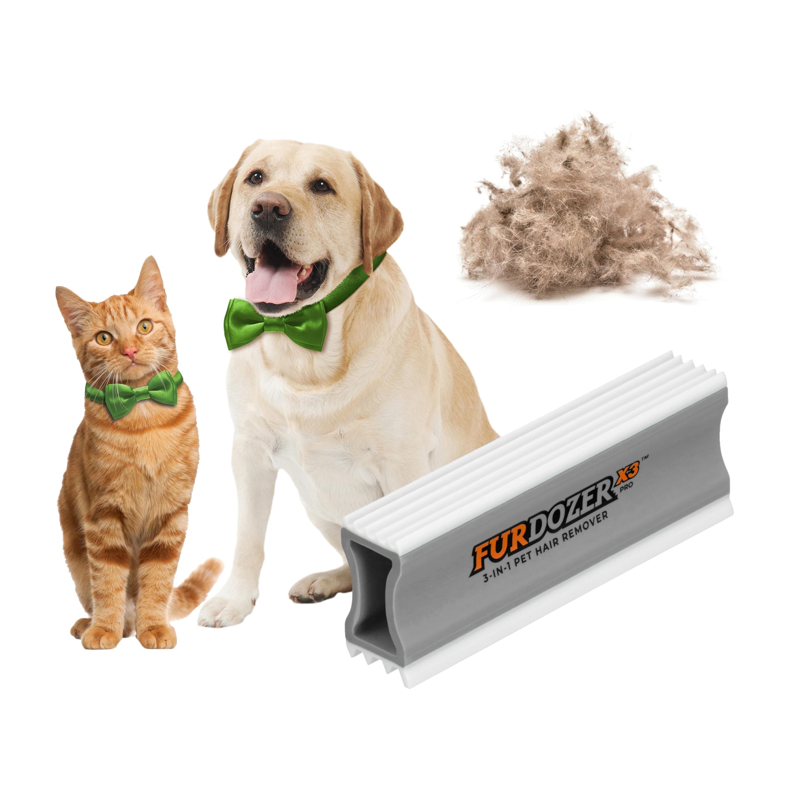 FurDozer Pet Hair Remover & Auto Detailing Tools - Cat & Dog Hair Remover for Carpets, Car Interiors, Couches, Bedding, & Pet Furniture (Gray, X3 PRO - 5" Long)