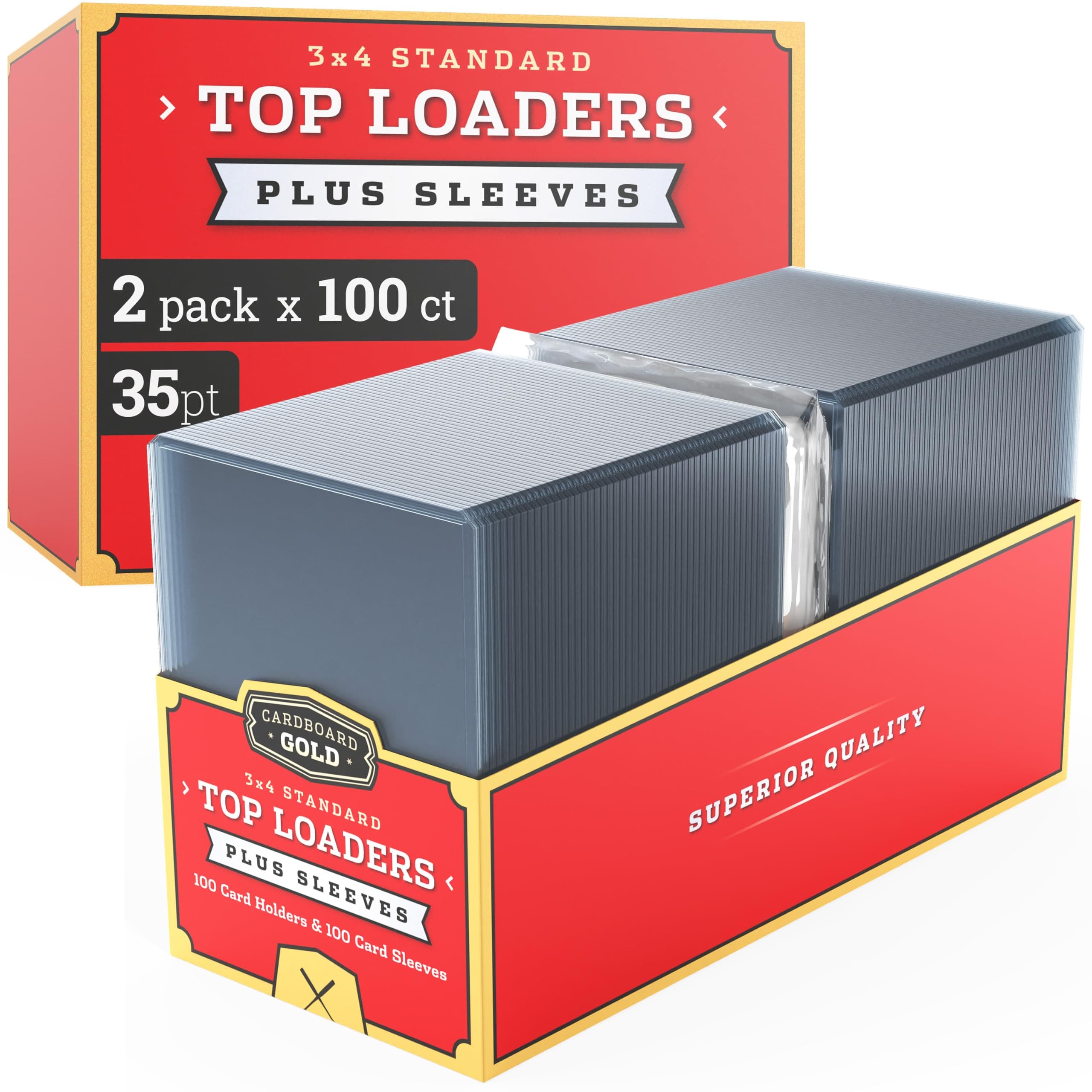 Cardboard Gold 35pt Top Loaders for Cards - 200 Count w/Bonus Sleeves