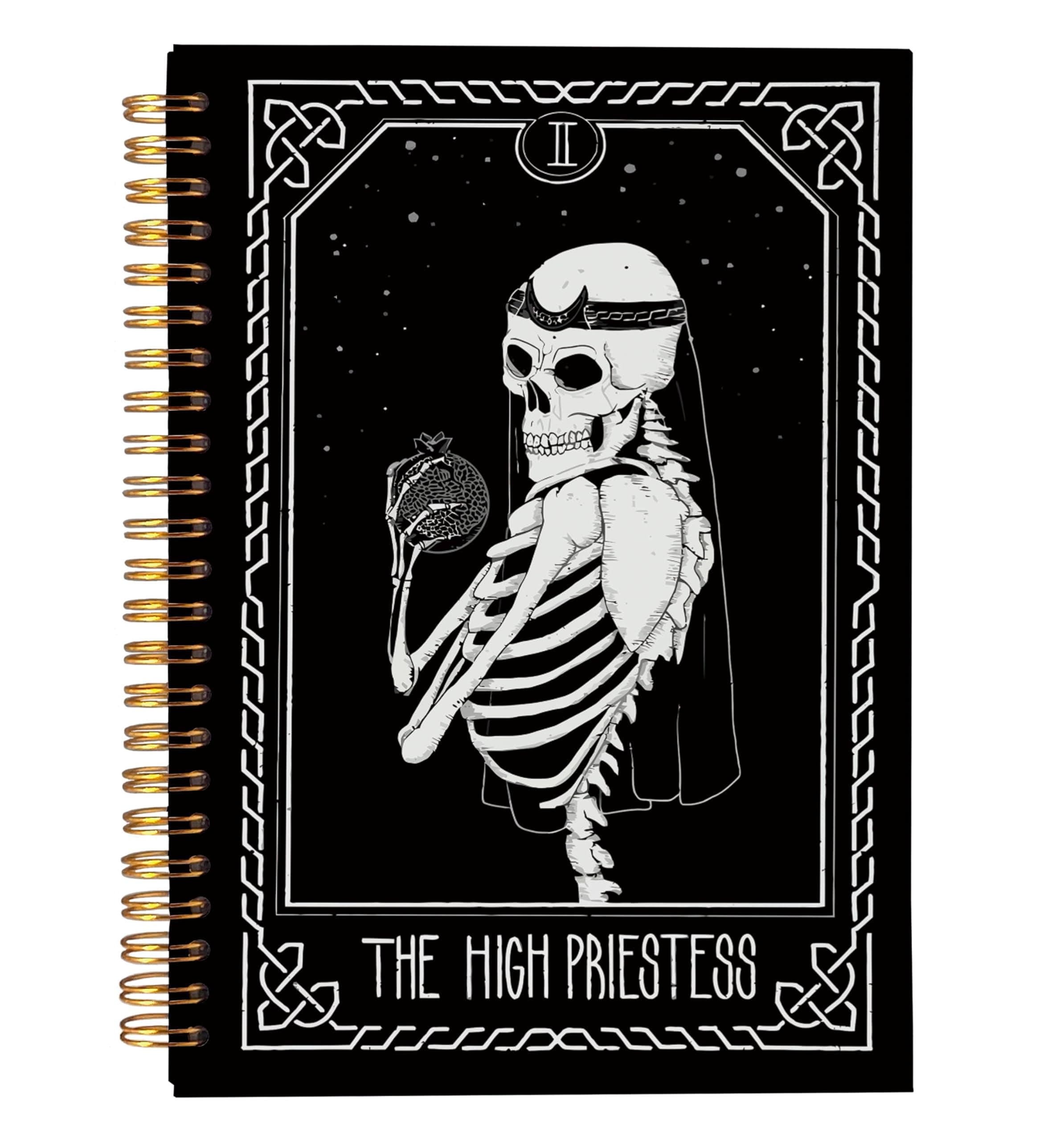 NEGIGA The High Priestess Tarot Card Journal Notebook, Skull Notebook, Goth Gothic Journal, Witch Notebook, Goth Office Supplies, Spiral Notebook 5.5x8.3, Tarot Gifts for Women