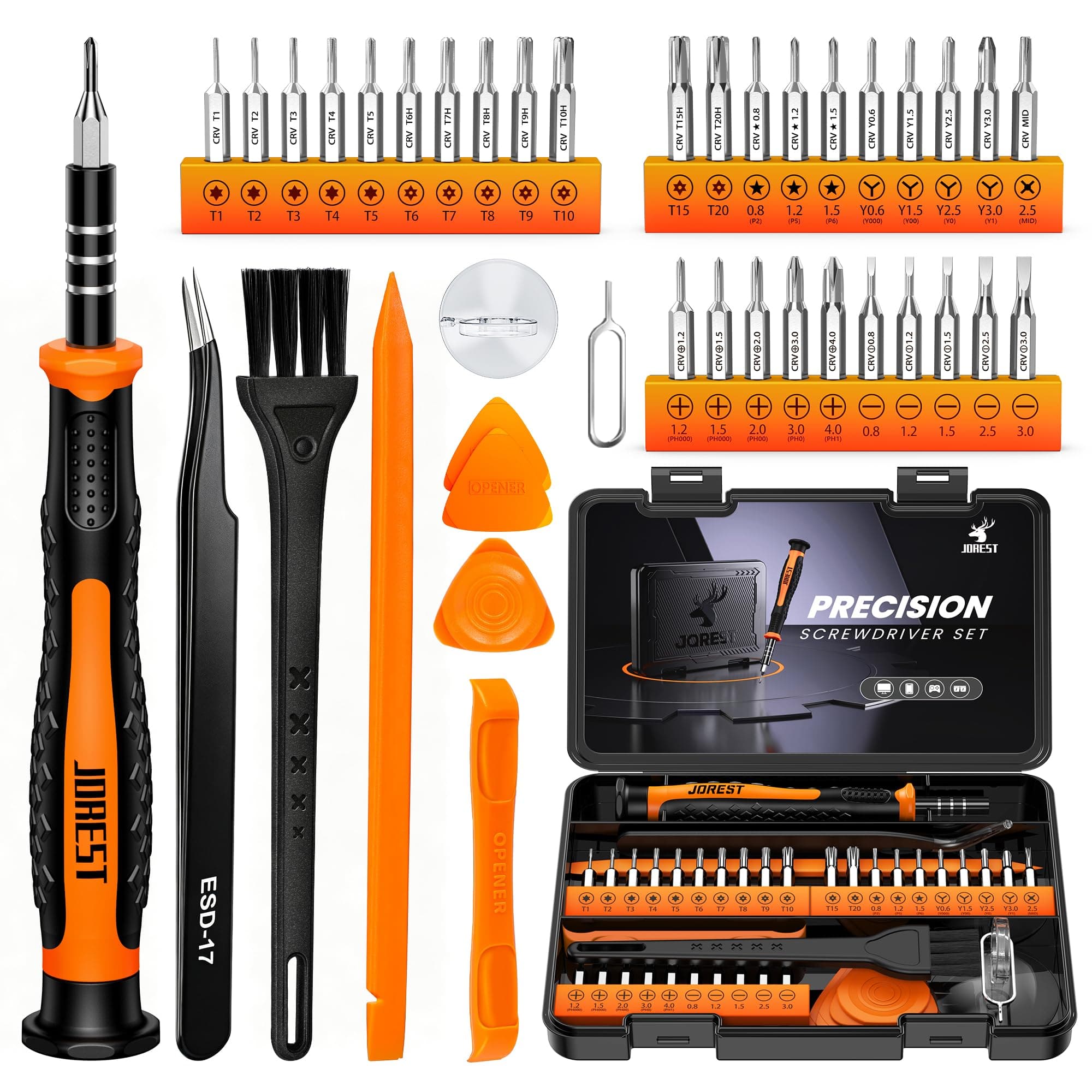 JOREST 40Pcs Precision Screwdriver Set, Small Screwdriver with Torx T5 T6 T8 T9, Triwing Y00, Star P5, Mini Repair Tool Kit for Laptop, Switch, PS5,Xbox, MacBook, iPhone, Ring Doorbell, Watch, Glasses