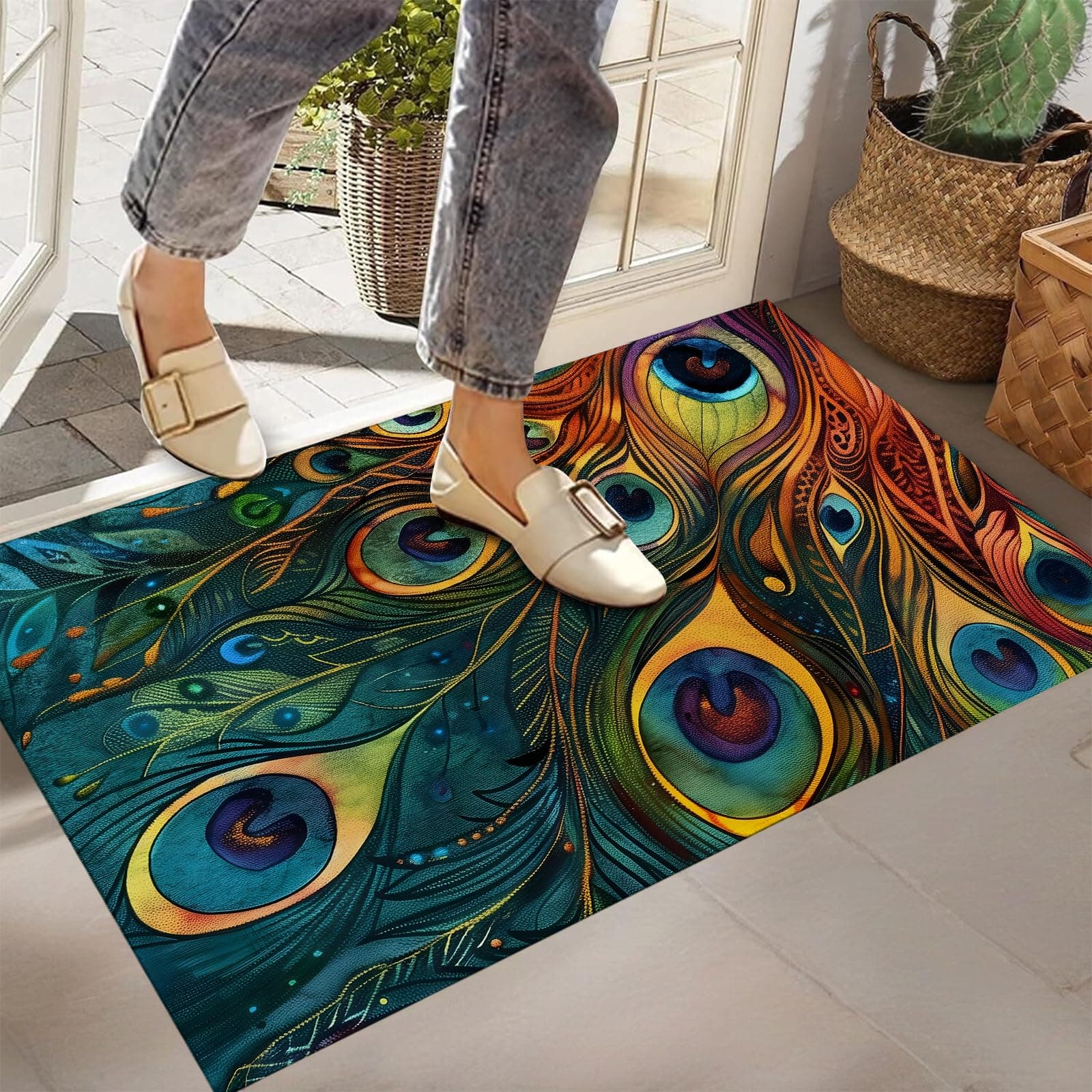 Peacock Indoor Door Mat,Front Door Mat Outside Entrance,17x29.5 in,Non-Woven Fabrics Non Slip Floor Doormat,Welcome Mats Entryway Rug Doormats for Kitchen Bedroom Living Room Decor Gifts