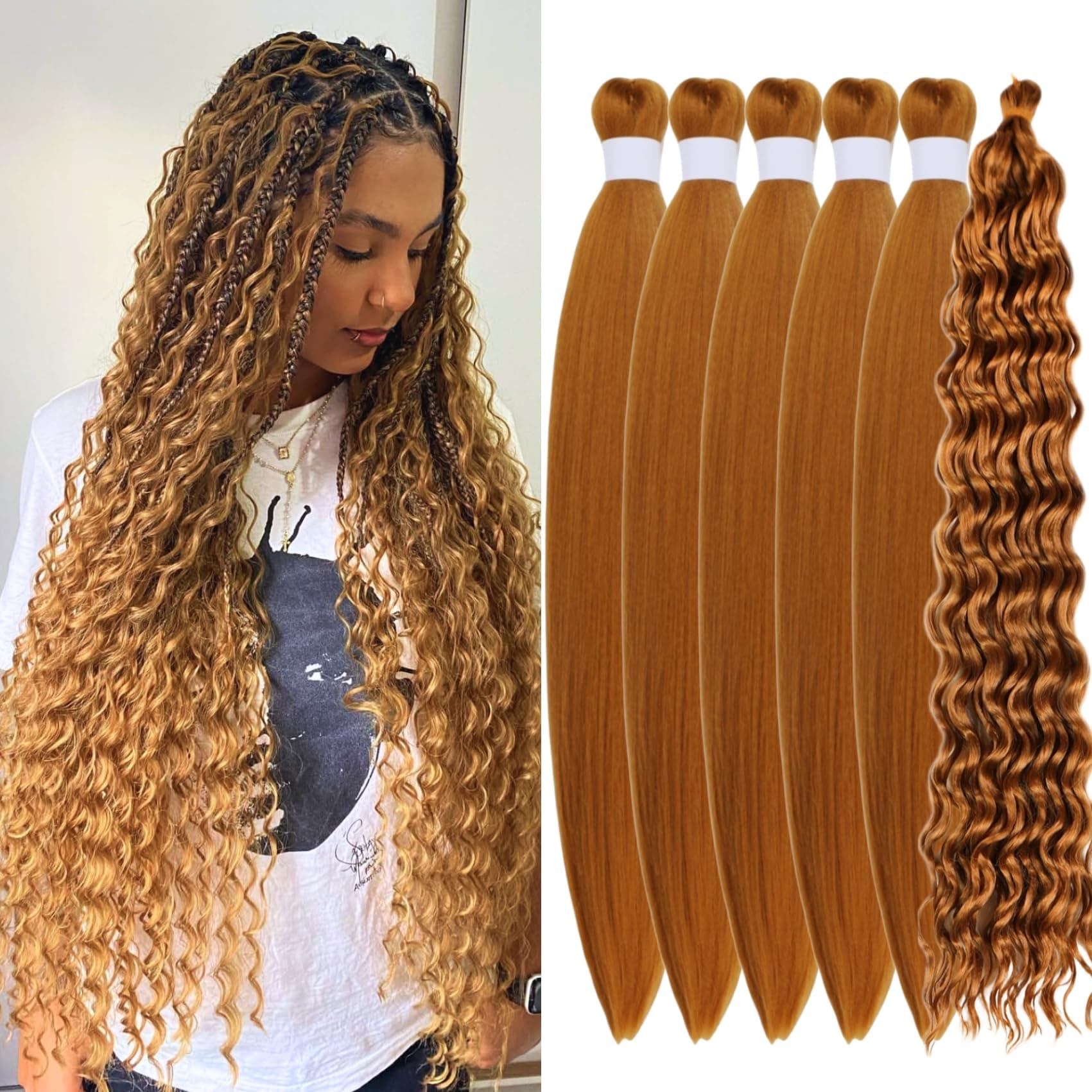 Honey Blonde Boho Braiding Hair 27# Deep Wave Boho Hair for Braiding