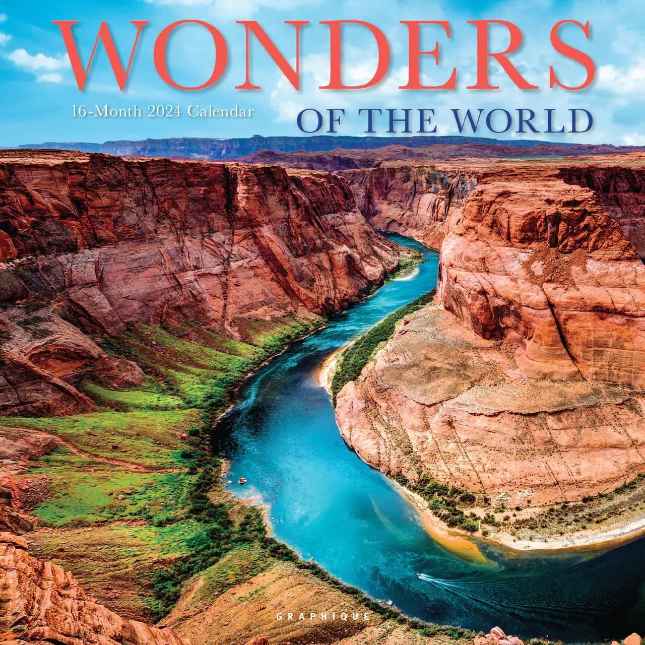 Graphique 2024 Wonders of the World Wall Calendar | 12” x 12” | Thick Paper | Home & Office Organizer | Large Monthly Grid | 3 Languages & Marked Holidays | 4 Month Preview Page for 2025