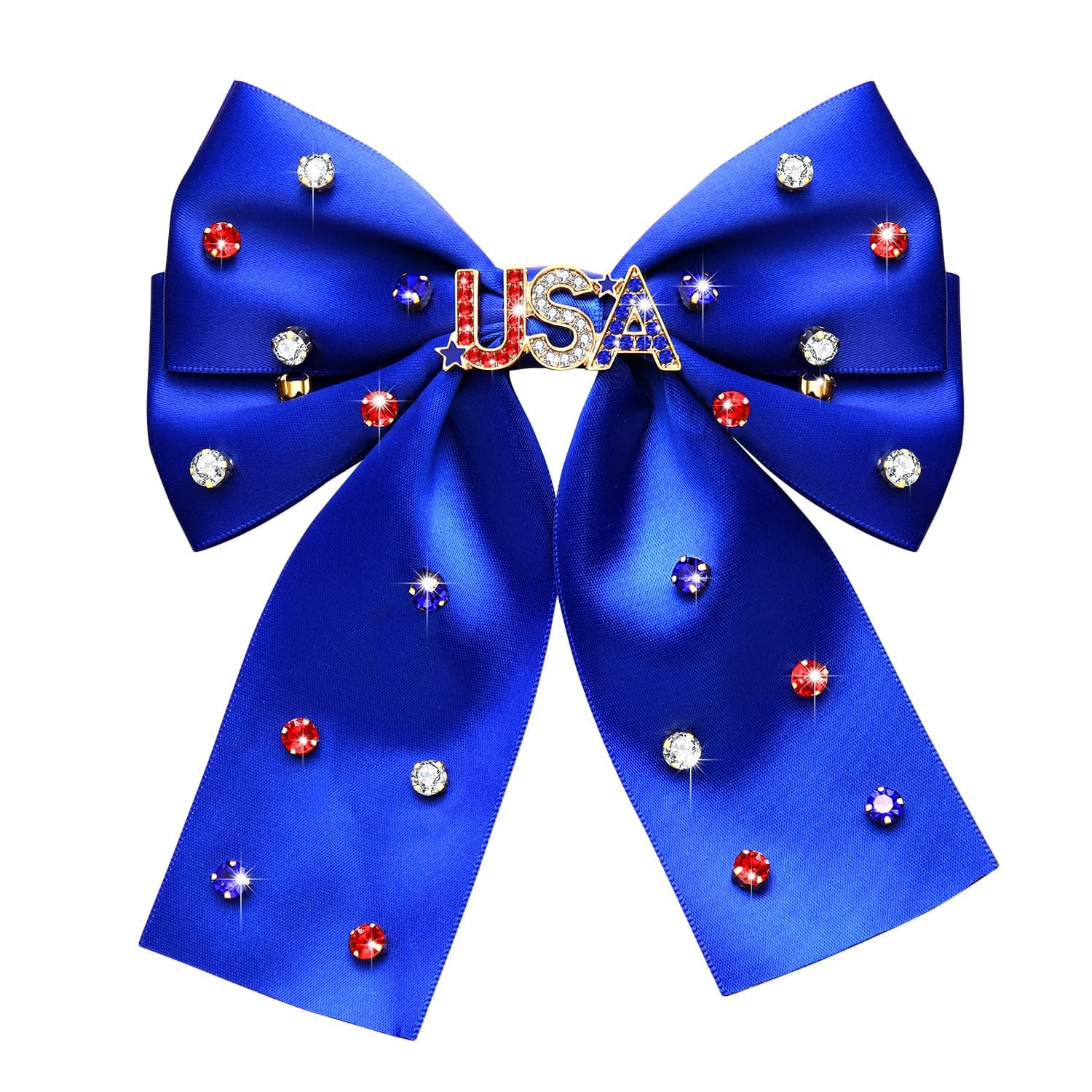 Vokone 4th of July Hair Bows and Clips - Jeweled Red White Blue Patriotic Hair Accessories with Party Favors