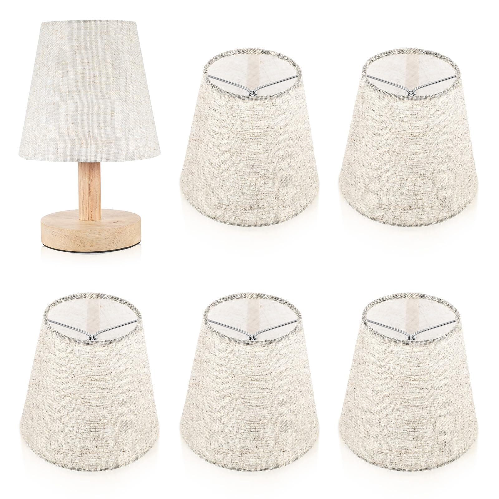6PCS Chandelier Lamp Shades, 5.5 X 5.1 Inch Clip on Lamp Shade Clip on Bulb, Chandelier Lamps Shade, Linen Lamps Shades for Chandeliers Wall Ceiling Table and Floor Linen