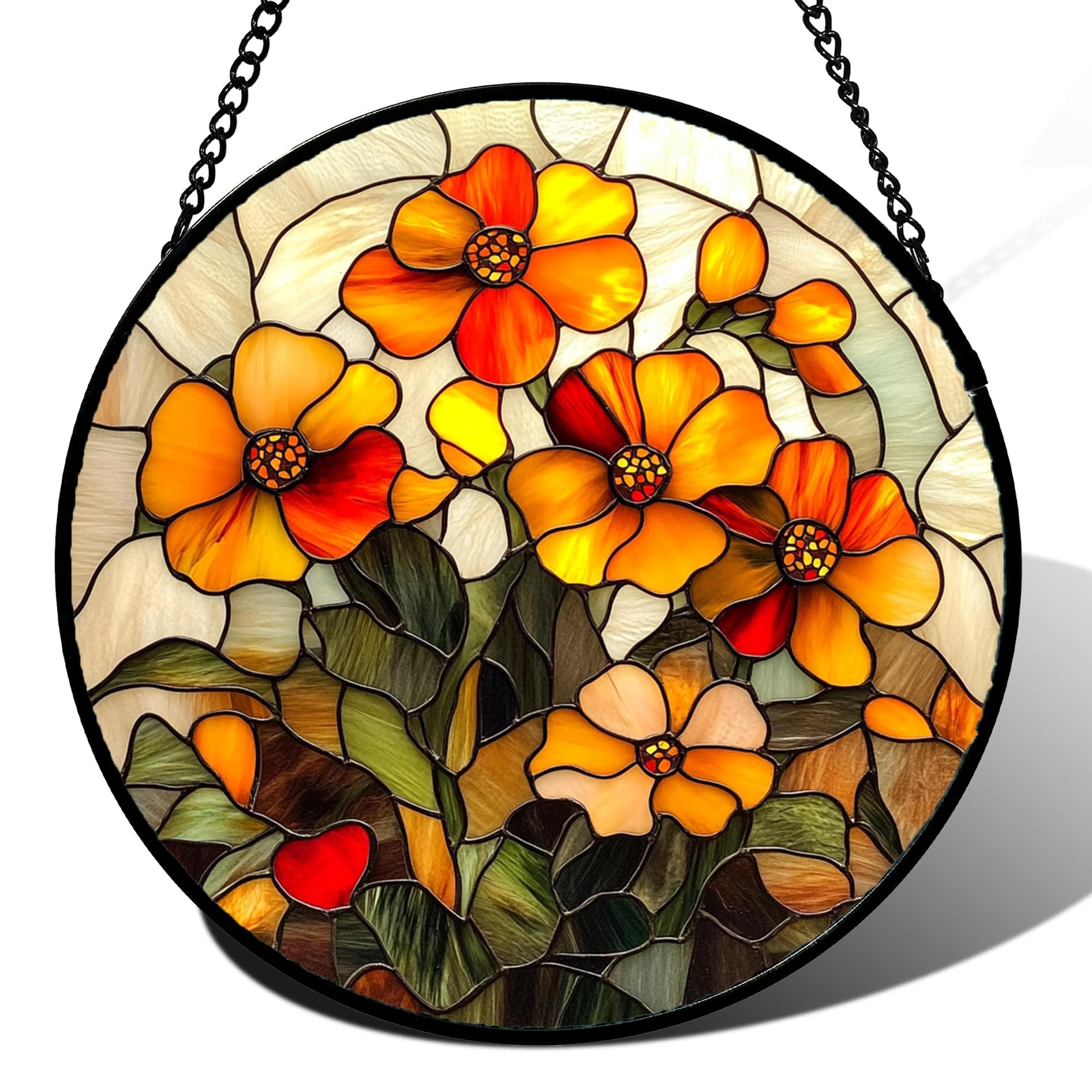 CRISGIF Stained Glass Window Hanging - Orange Marigolds Flowers Suncatcher for Door Garden Yard Sun Catchers Decor Christmas Mother's Day Birthday Gifts for Women Mom Nana Girlfriend Men 6.3 in