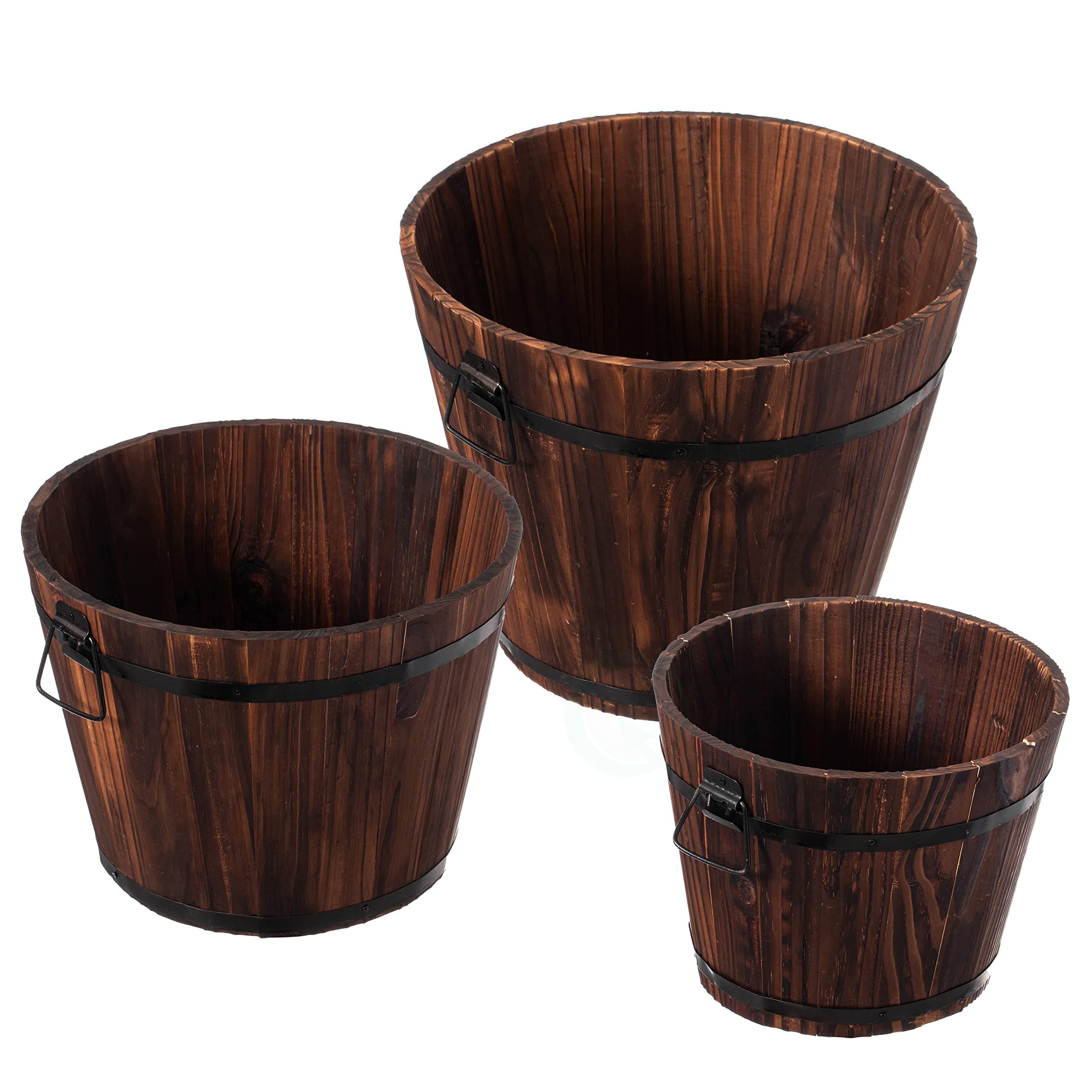 Vintiquewise Extra Large Wooden Whiskey Barrel Planters (Set of 3)