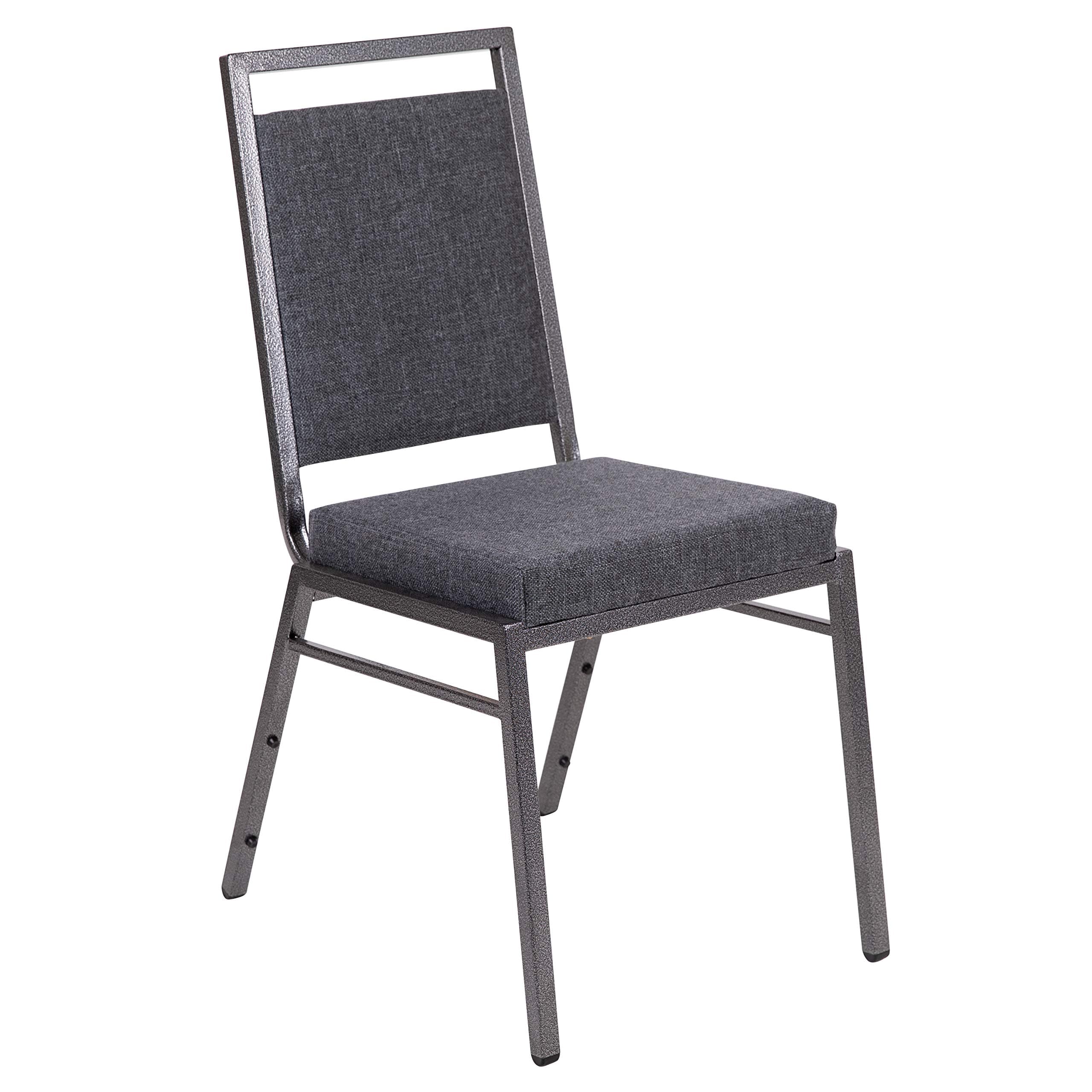 Flash Furniture FD-LUX-SIL-DKGY-GG: Hercules Series Square Back Stacking Banquet Chair in Dark Gray Fabric with Silvervein Frame