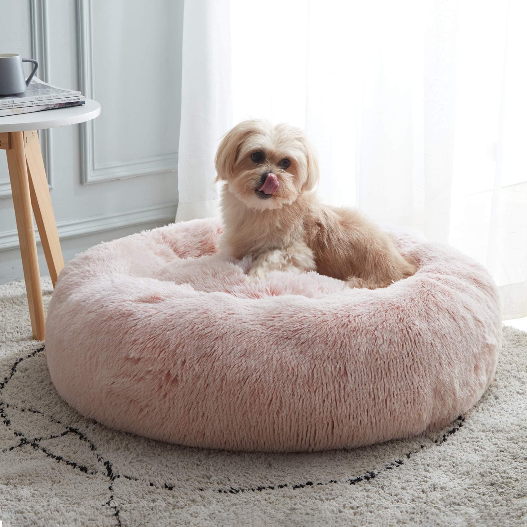 Calming Dog Bed & Cat Bed, Anti-Anxiety Donut Dog Cuddler Bed, Warming Cozy Soft Dog Round Bed, Fluffy Faux Fur Plush Dog Cat Cushion Bed for Small Medium Dogs and Cats (20"/24"/27"/30")