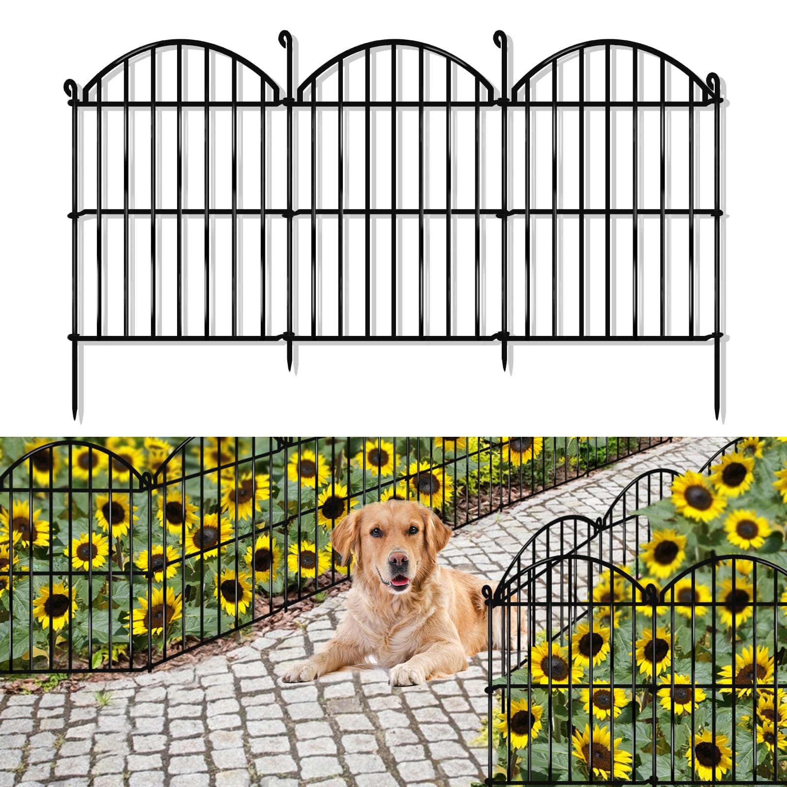 15 Panels Decorative Garden Fence, 15.94ft x 23in Animal Barrier Fencing Arched Rustproof Metal Border Ground Stake for Rabbit Dog, Outdoor Decor for Yard & Patio