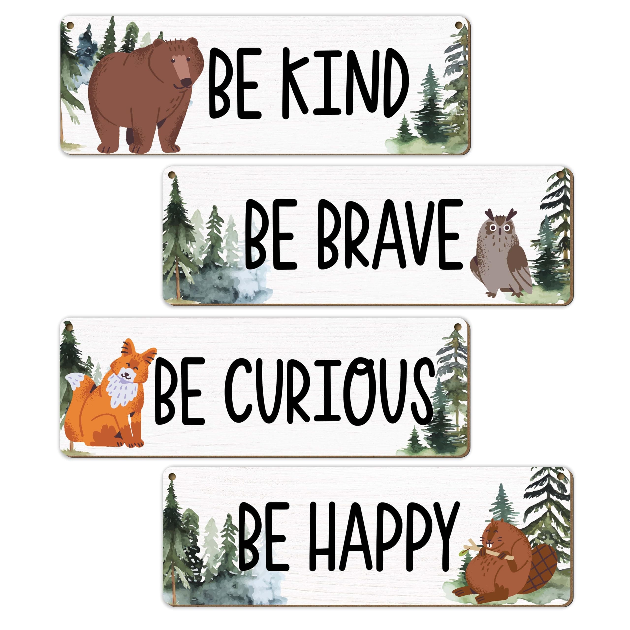 patcate Woodland Nursery Decor, Jungle Safari Animals Boysroom Wall Sign Art, Inspirational Bedroom Decorations for Kids Boys, 4 Pieces Wood Sign, 3.9x11.8 In-A02