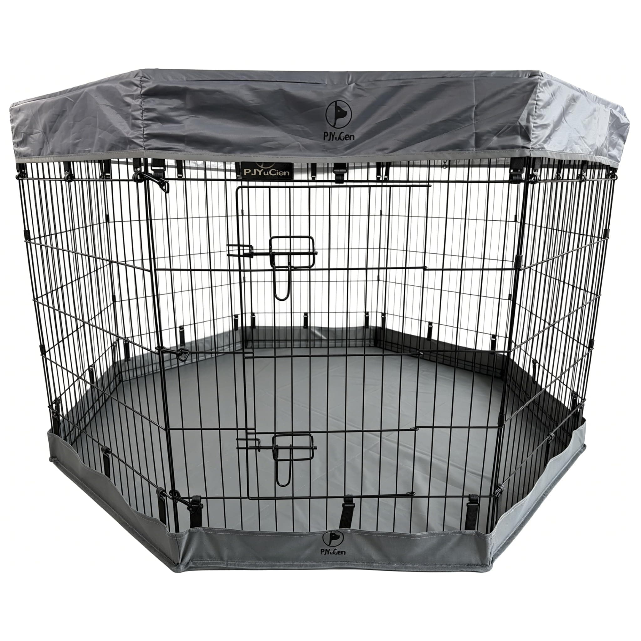 PJYuCien Puppy Playpen with Top Cover & Bottom Pad, 8 Panels 36" H, Grey