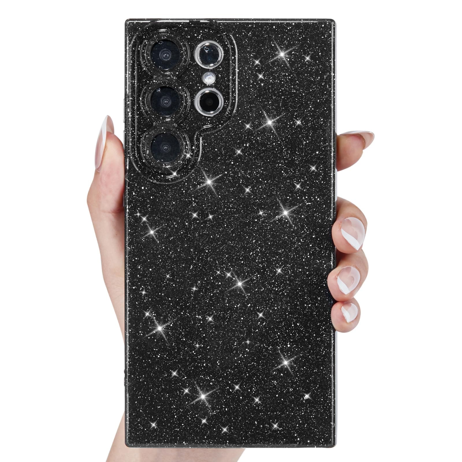 Svanove for Samsung S23 Ultra Case Glitter, Sparkly Girly Cute Bling Sparkle Shiny Shimmer Bright Phone Case for Women Girls, Glittery Thin Slim Jelly Soft Silicone Rubber Gel Plastic Cover, Black