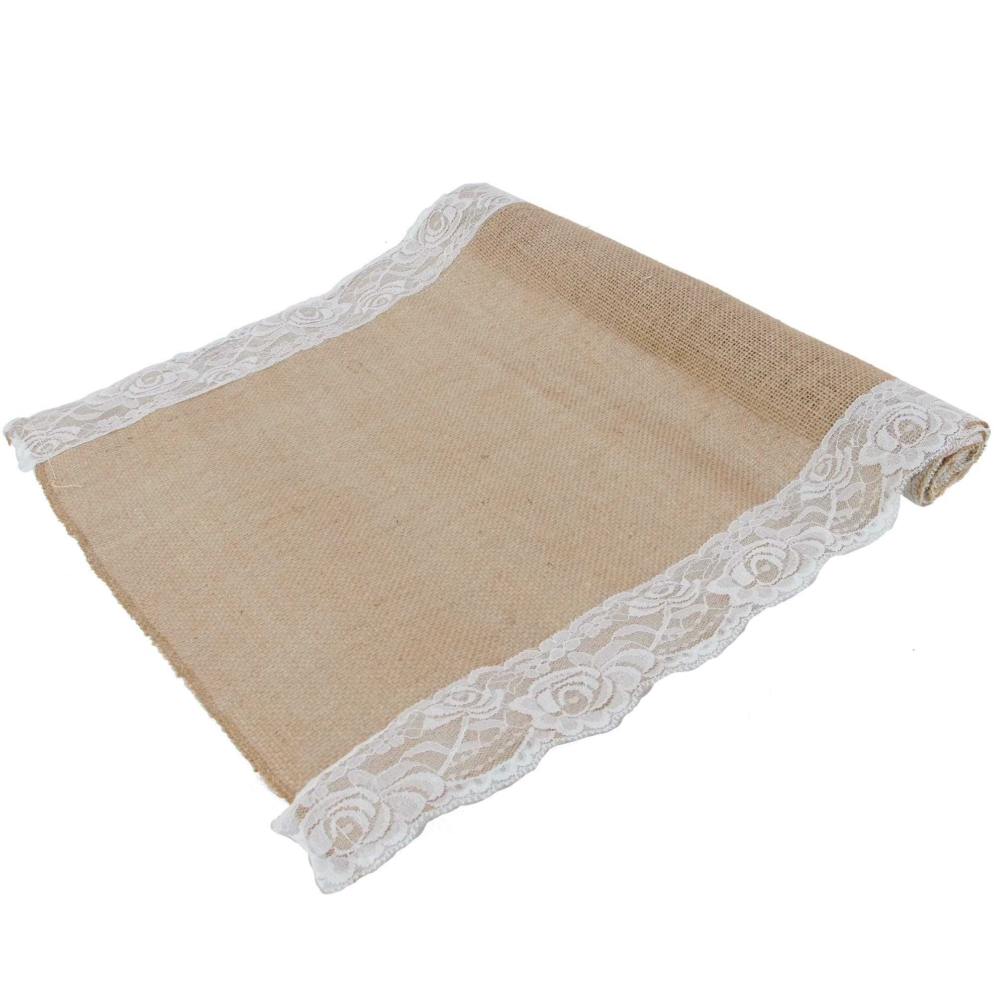 BambooMN Natural 15" x 88" Vintage Lace Hemp Burlap Table Runner for Rustic Wedding Bridal Shower Bachelorette Graduation Party Table Decor Decorations, 3 Pieces
