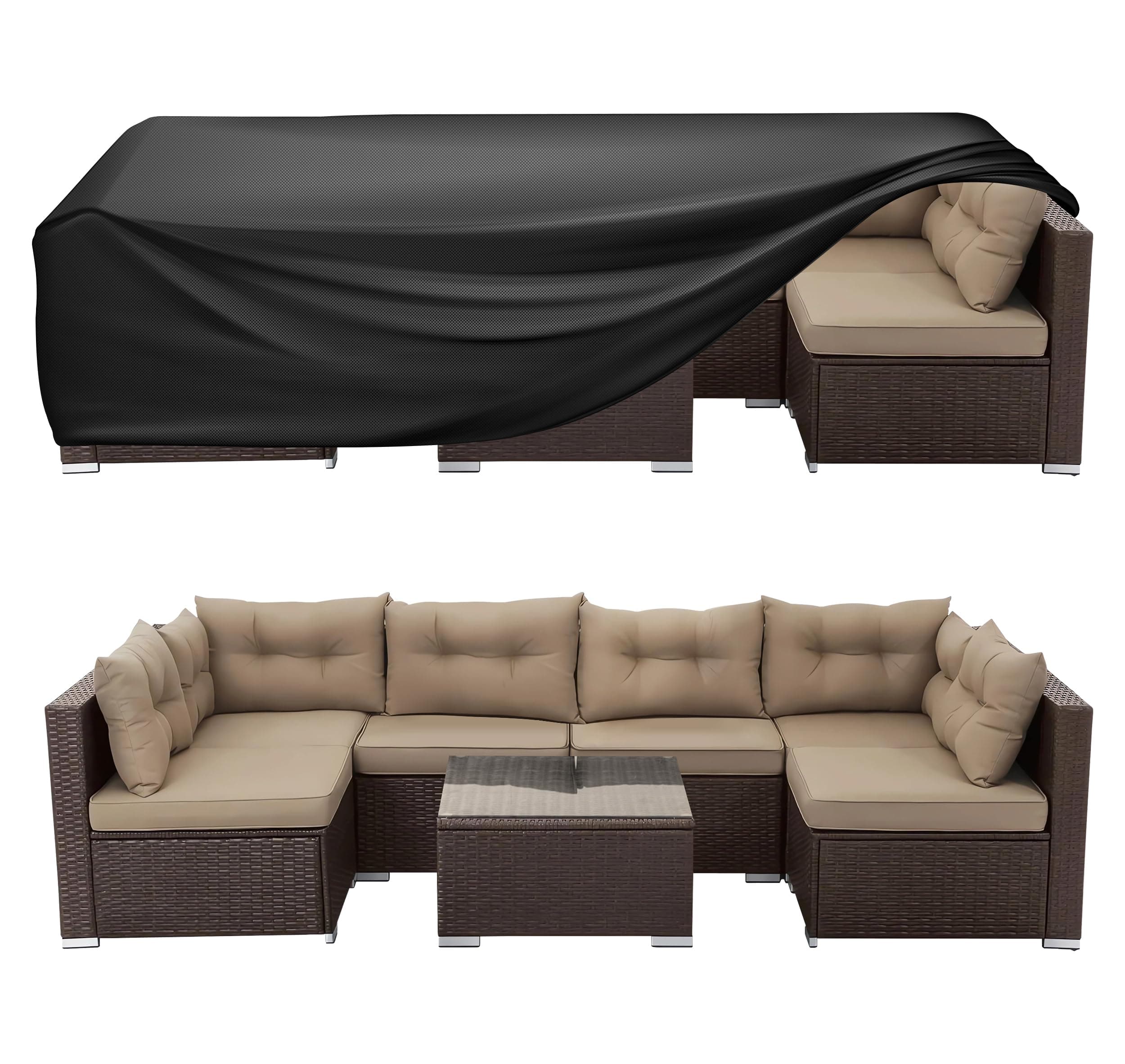 WLEAFJ Patio Furniture Covers Rectangle, Outdoor Table Covers Waterproof, Heavy Duty Outdoor Furniture Covers for Patio Furniture, Outdoor Sectional Set Cover 74"L x 47"W x 28"H, Black