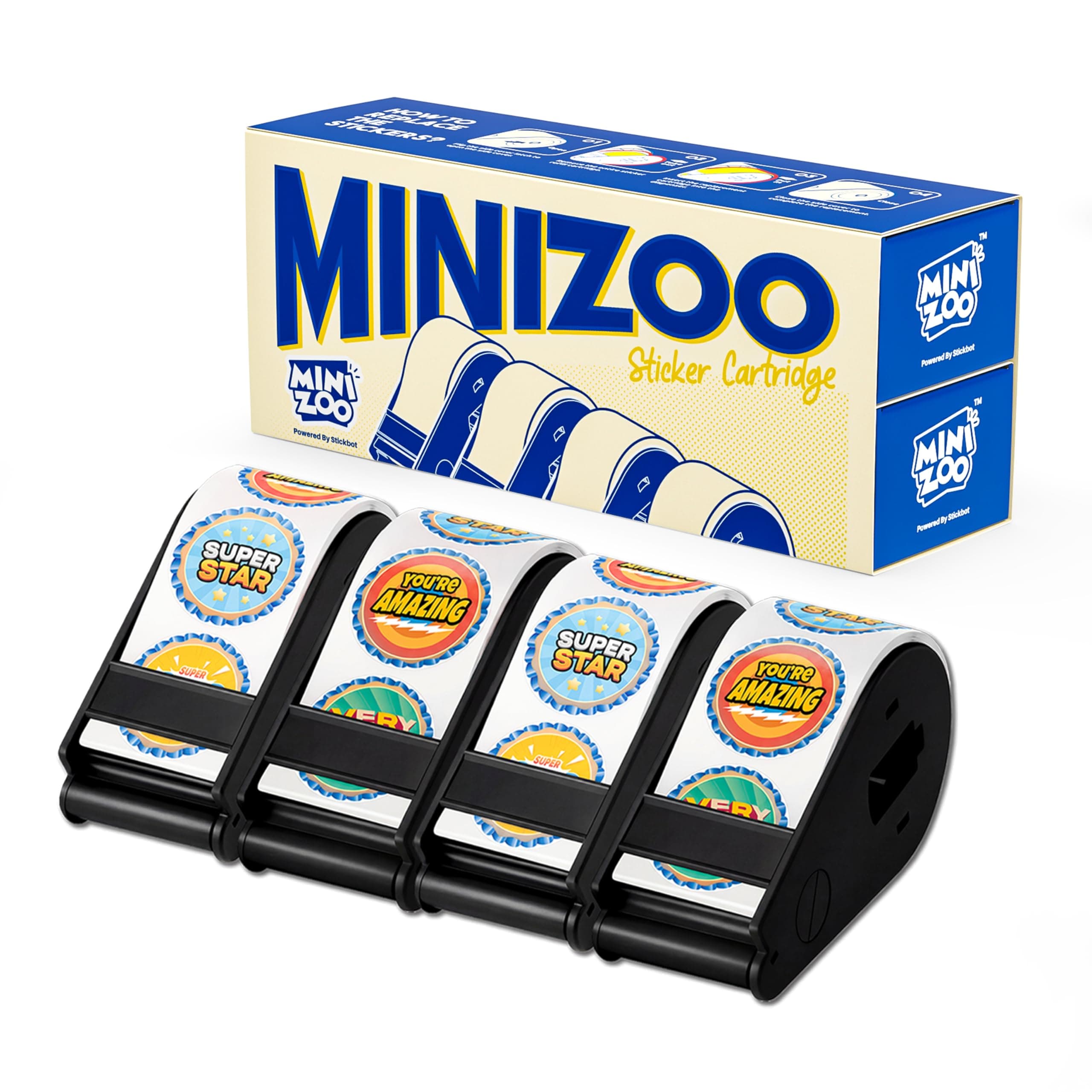 1200 PCS Medal Reward Stickers Replacement for Minizoo Sticker Dispenser G2.0/3.0,4 Rolls 1 inch stickers loaded with cartridge for Kids Reward,Behavior Chart,School Classroom Student Teacher Supplies
