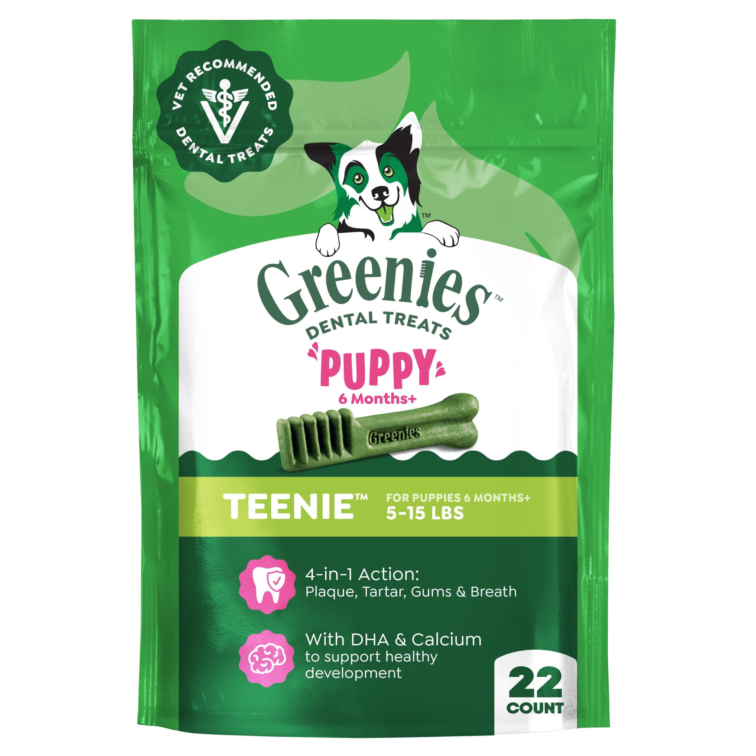Greenies Puppy Teenie Natural Dental Dog Treats, Original Flavor, 22 Count