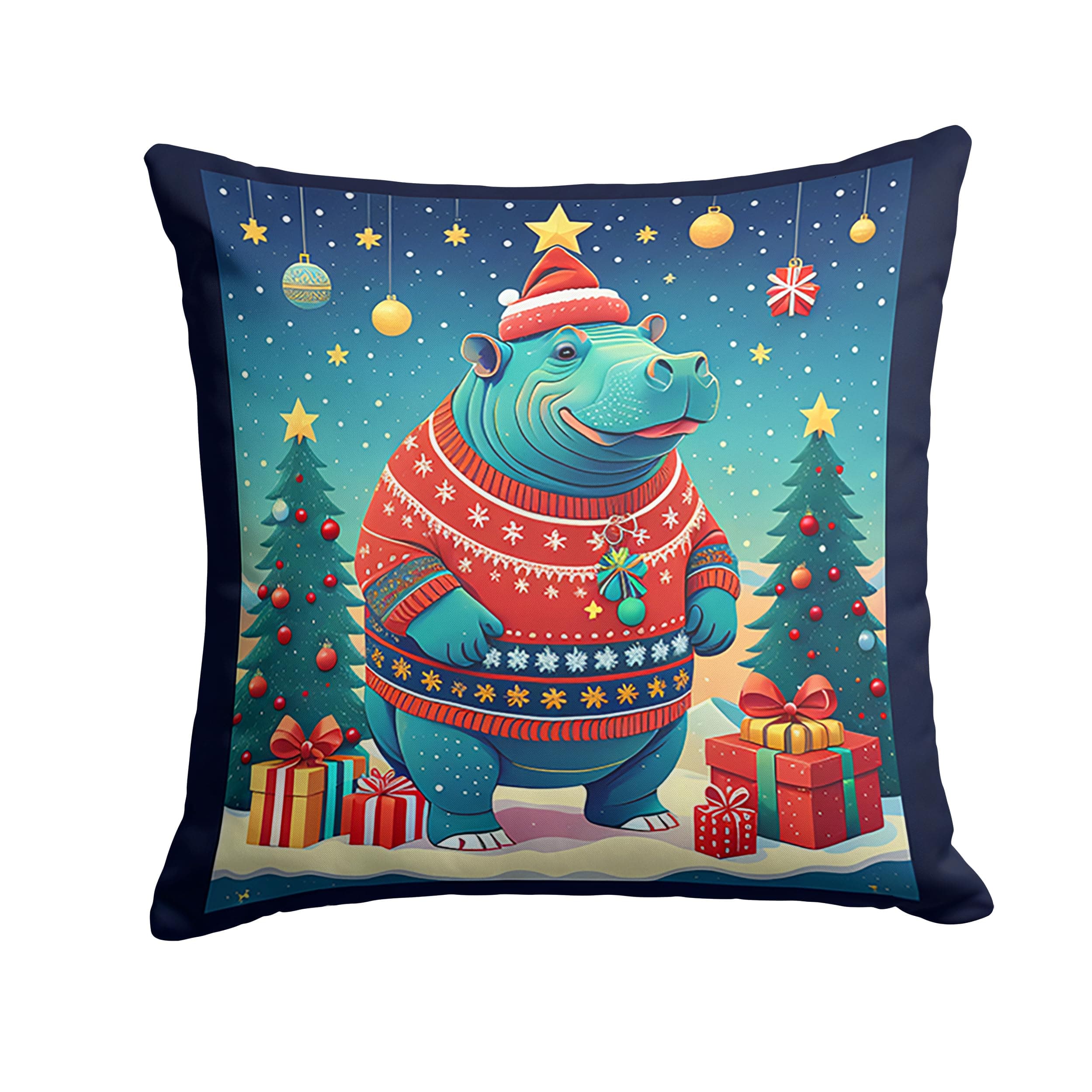 Caroline's Treasures Dogs Animal Fabric Decorative Pillow Decorative Christmas Throw Pillow, 18Hx18W, Hippopotamus 1185