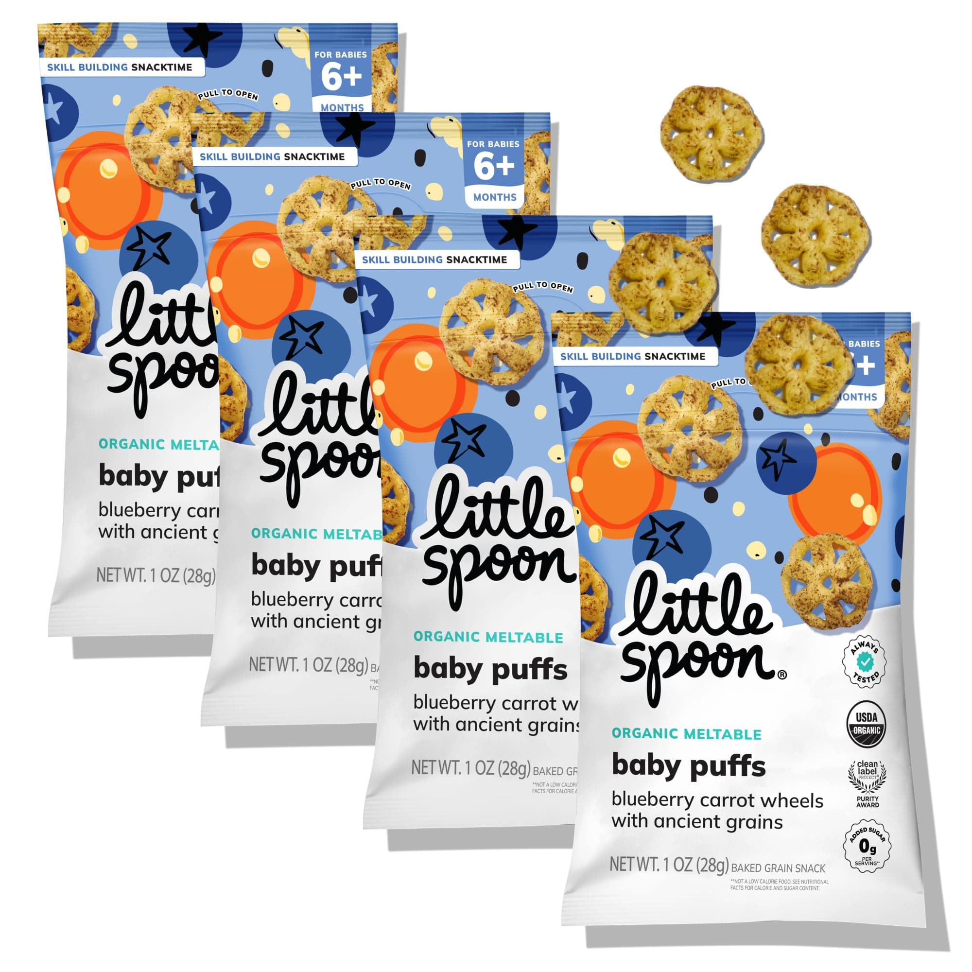 Little Spoon Blueberry Carrot Meltable Baby Wheels, 1 Oz Bag, 4 Pack