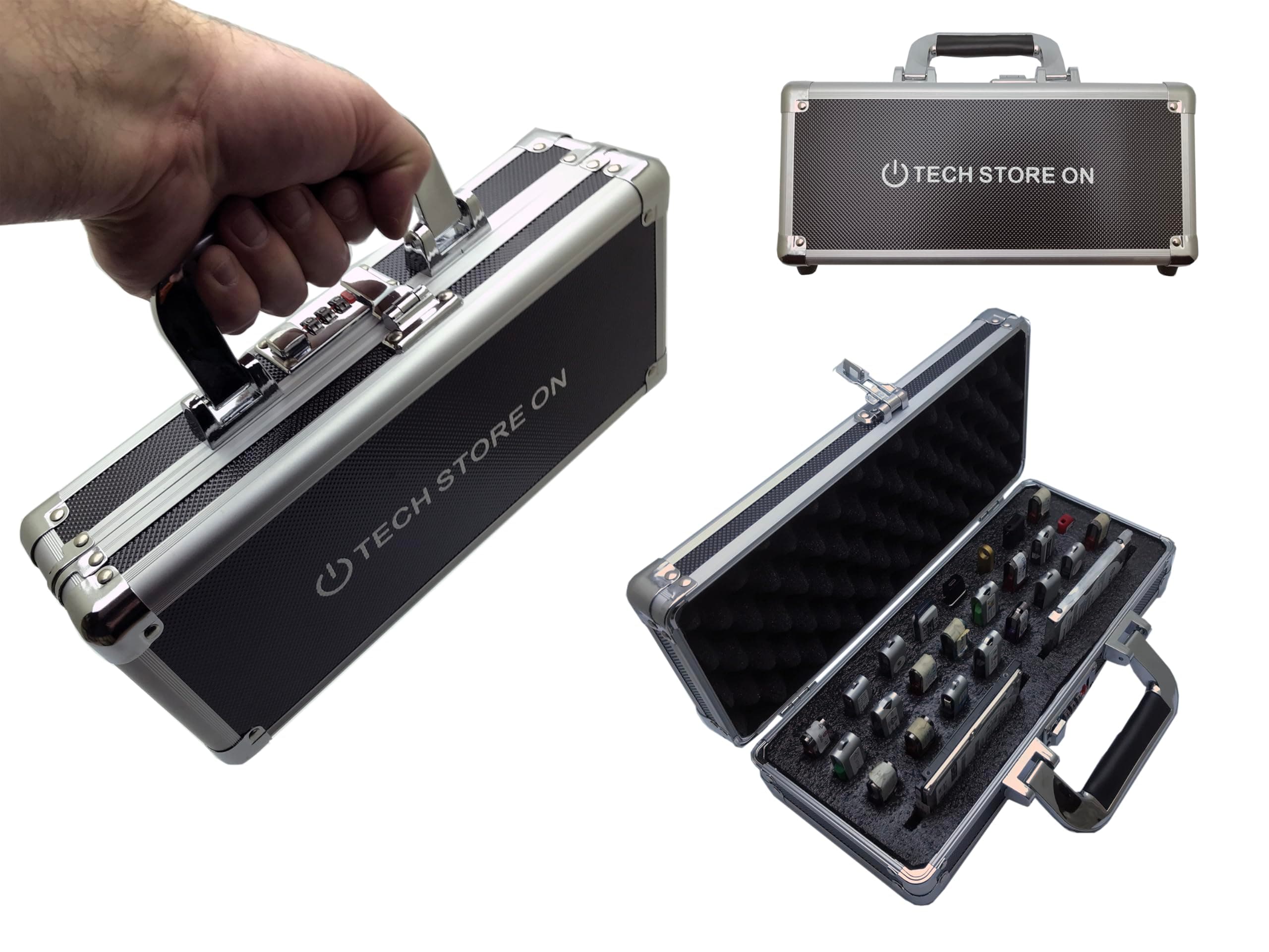 Aluminum USB Drive Organizer Case, 24 USB + 2 HDD Slots with Handle