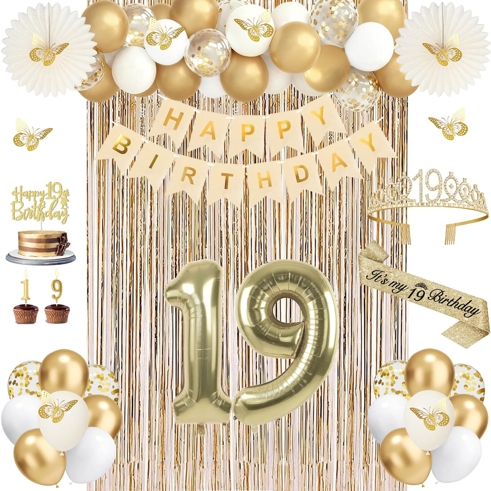 Juesly 19th Birthday Decorations for Girls Champagne Gold 50pcs
