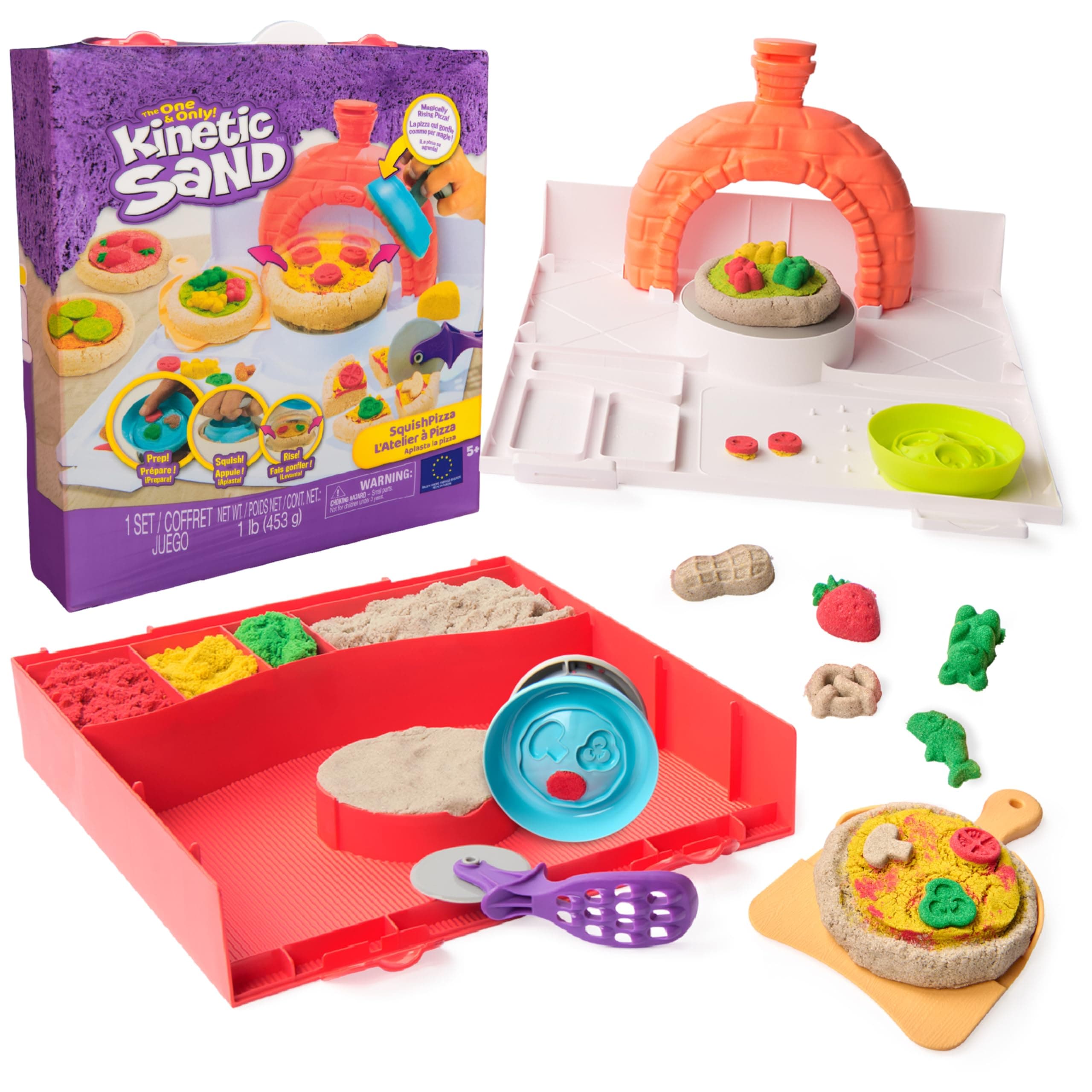 Kinetic Sand SquishPizza Playset, Moldable Play Sand Sensory Toys, Ages 5+