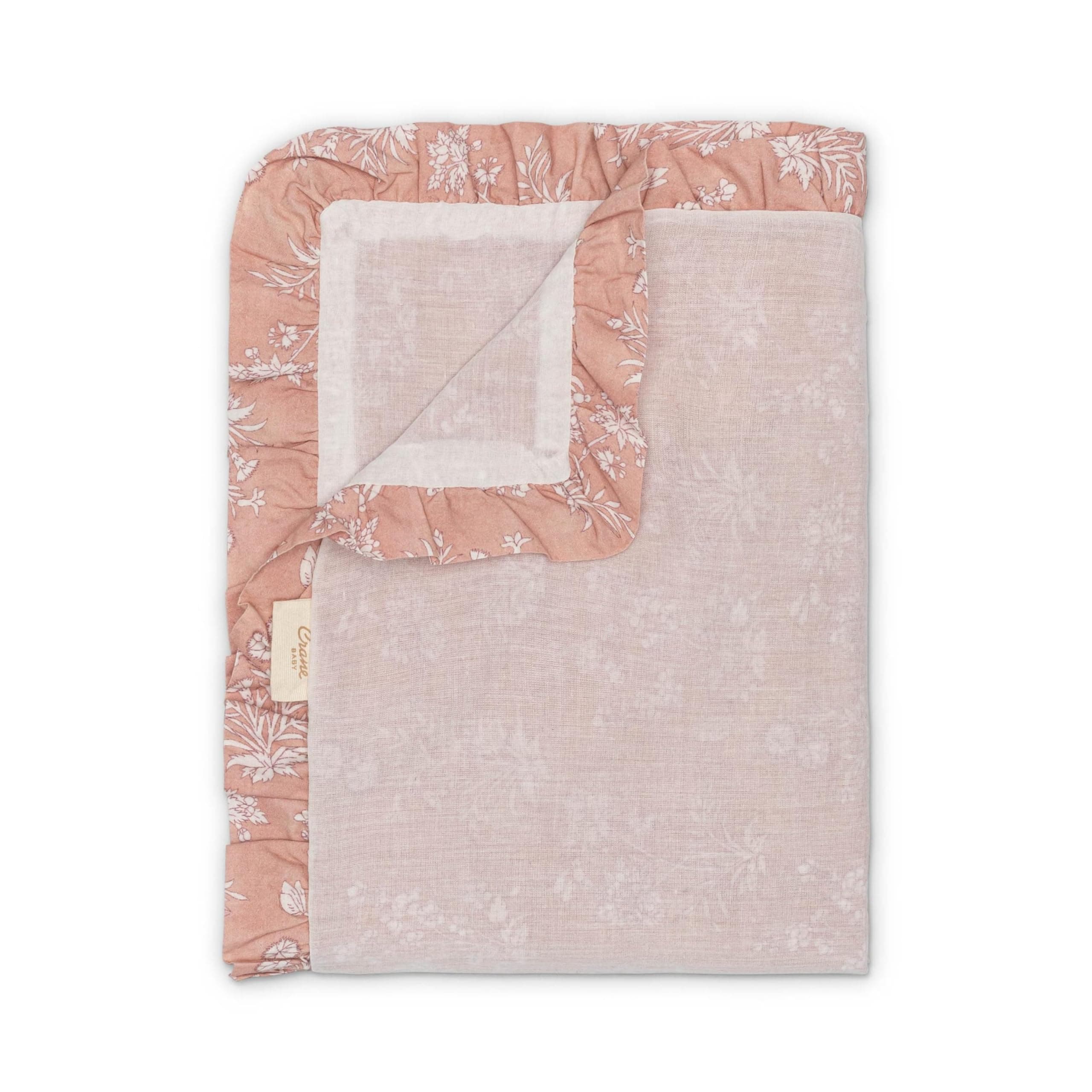Crane Baby Violet Floral Muslin Blanket with Ruffle Trim, 100% Cotton Baby Girl Nursery Blankets, Muslin Baby Blanket, Pink Nursery Decor, Lightweight Breathable Blankets for Baby Girl, Registry Gift