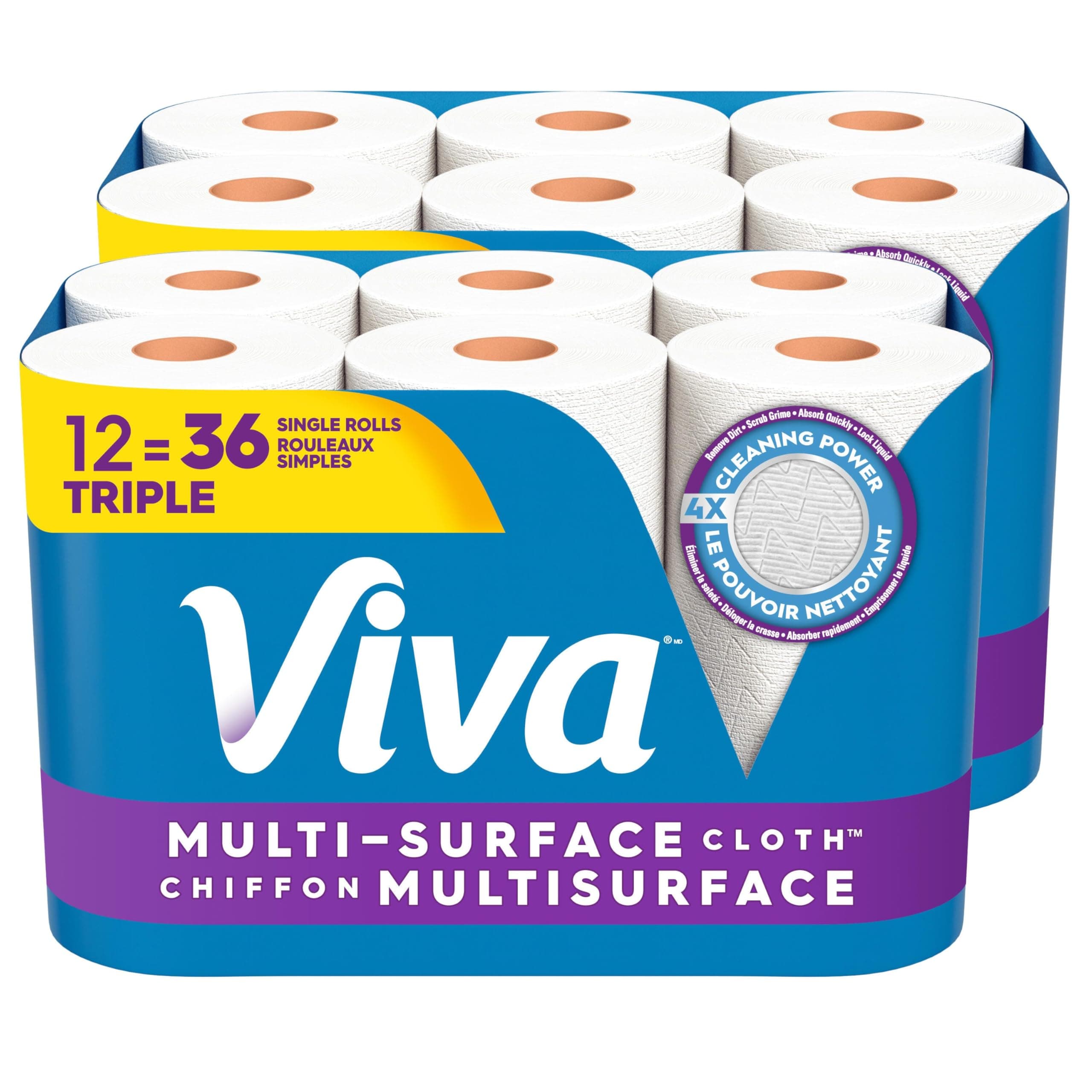 Viva Multi-Surface Cloth Paper Towels, 12 Triple Rolls, 165 Sheets per roll