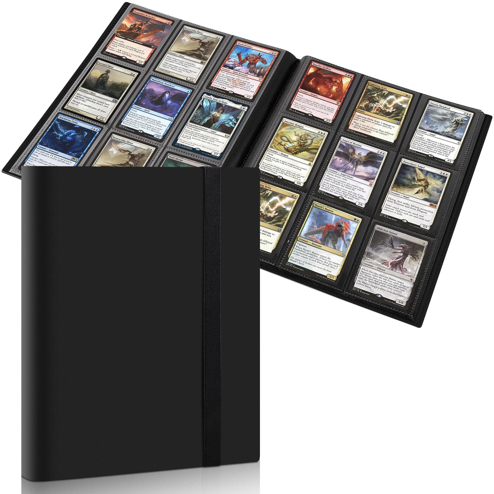 Tioplior Trading Card Binder 9 Pocket Card Album Folder, Card Collection Binder with 360 Side Loading Pocket Card Book Fit for MTG Baseball Football Sports Card Play Cards(Black new,360 Pockets)