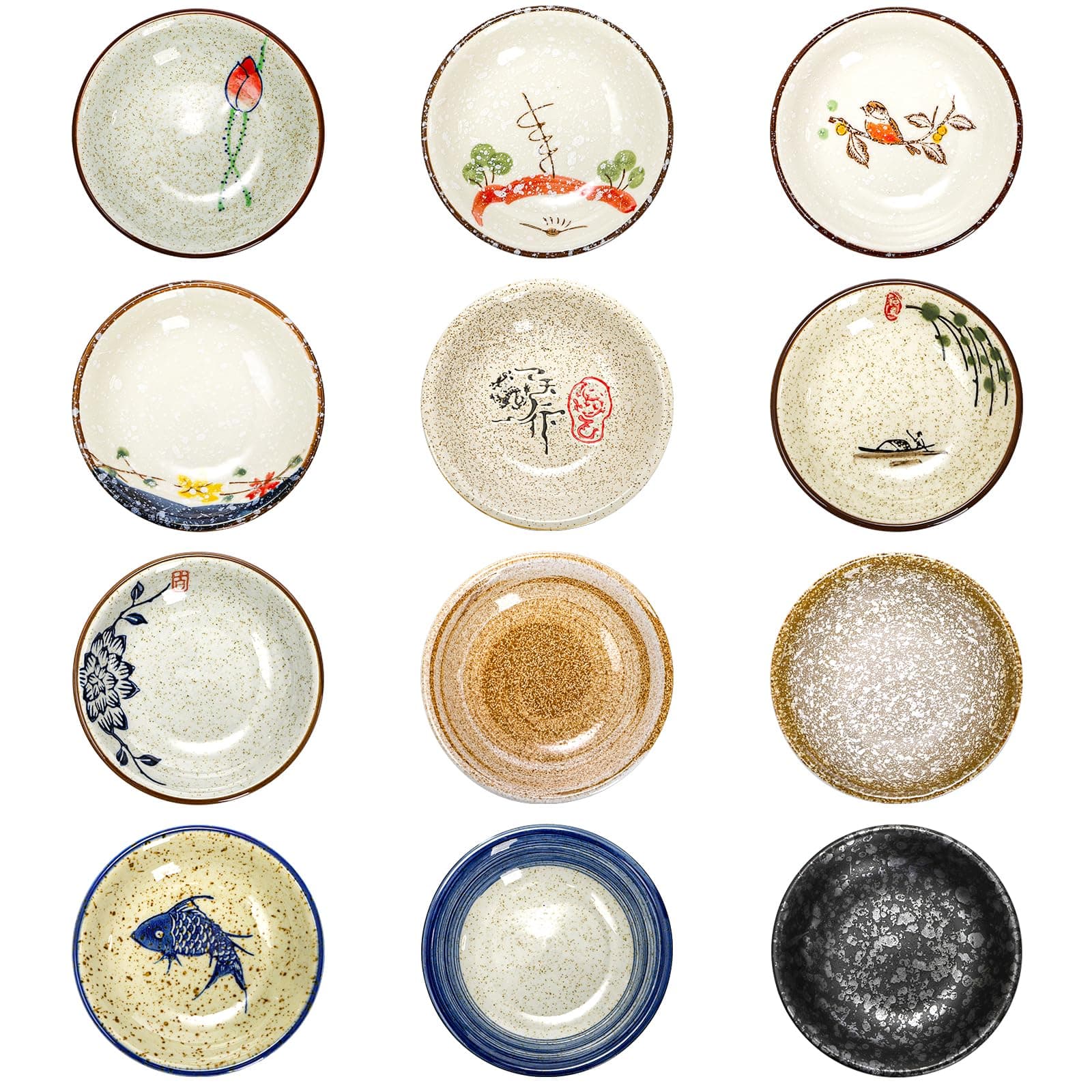 Nagpew 12 Pcs Japanese Sauce Dishes, 2 Oz Round Ceramic Side Dish Set