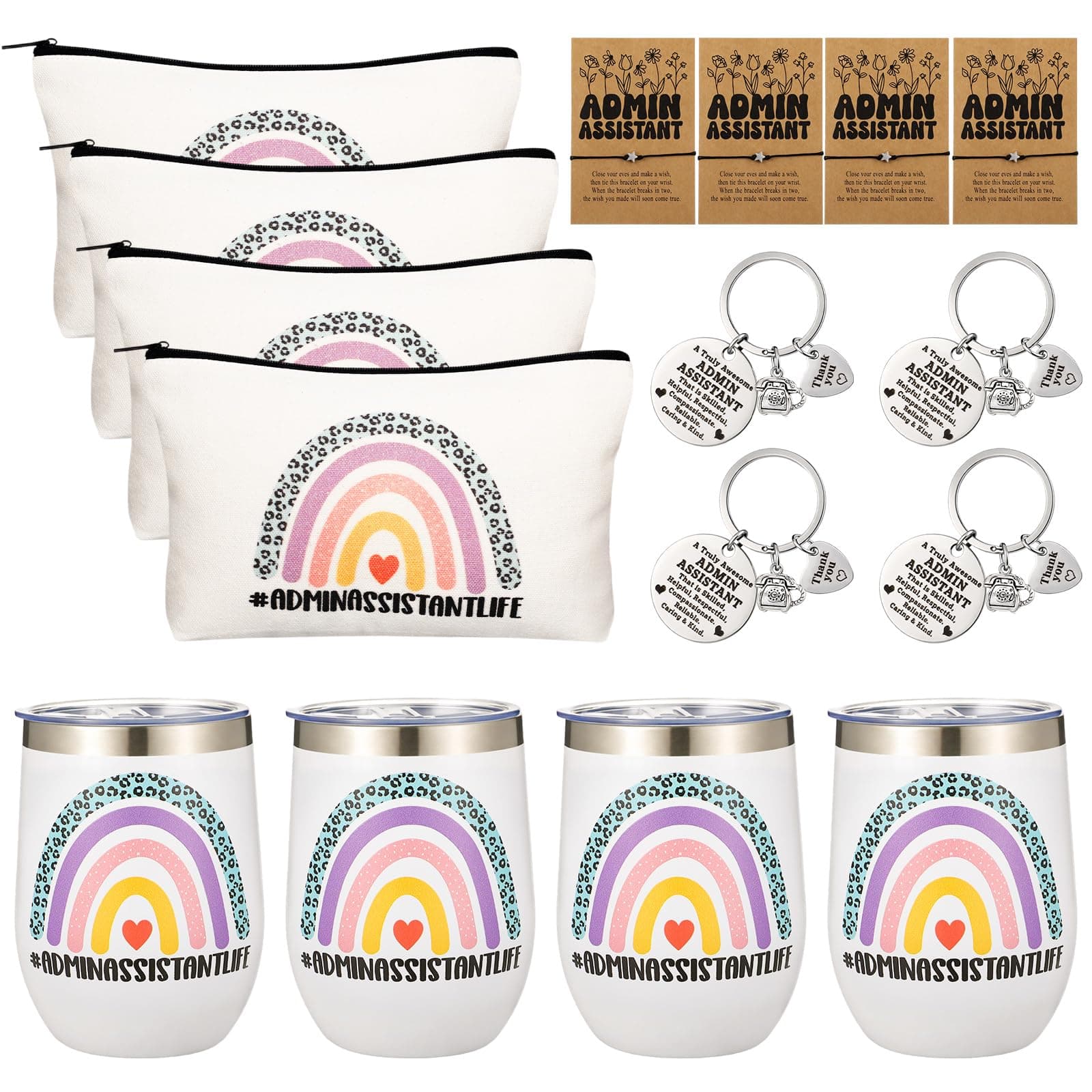 Maxcheck 16 Pcs Administrative Assistant Appreciation Gifts Set Include Tumbler Cosmetic Bag Keychain Blessing Cards and Bracelets for Women Administrative Professional Day Birthday Retirement Gifts