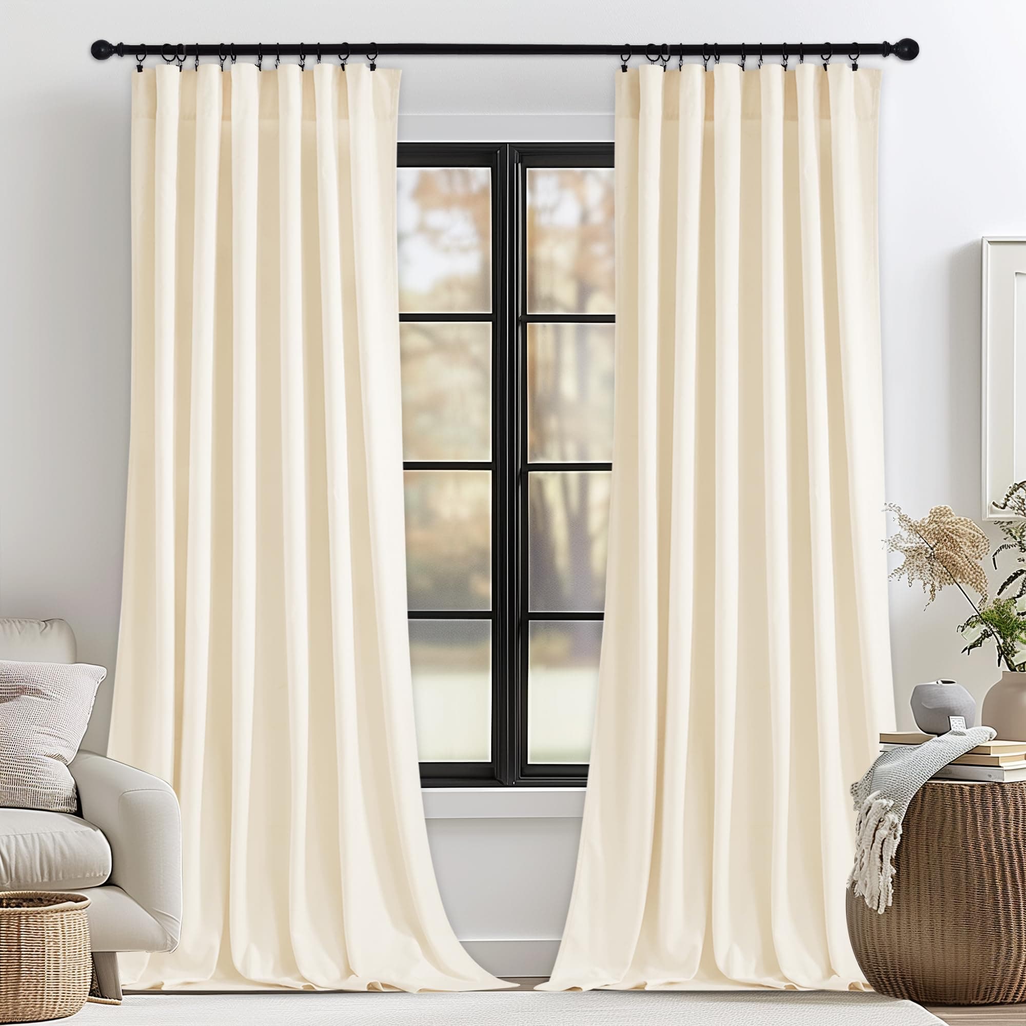 StangH Velvet Curtains Ivory White 92 Inch Long Soft Rod Pocket Light Reducing Privacy Screen Elegant Home Decor for Office Dining Room W 52 x L 92 Inch 2 Panels