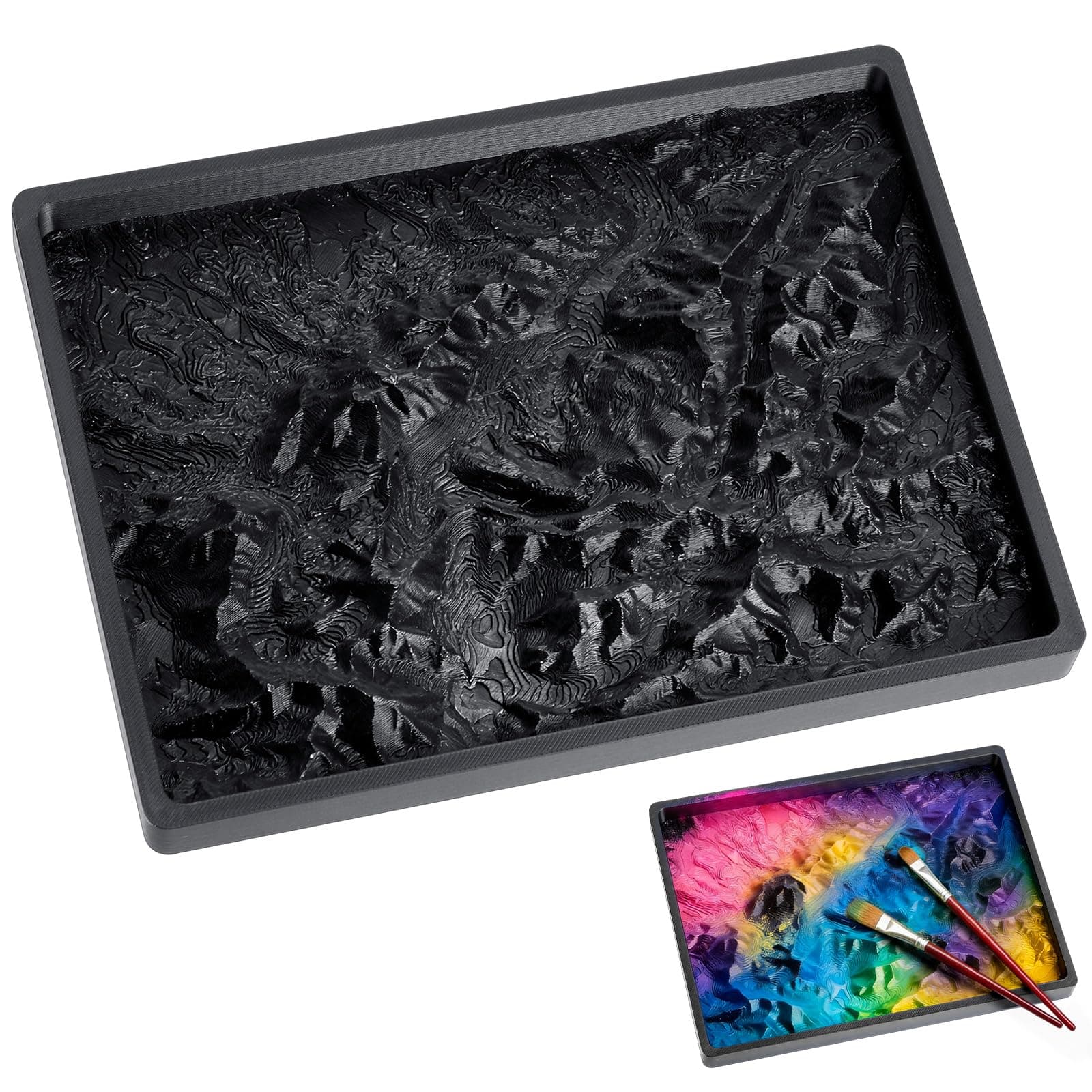 Fuyoooo Miniature Painting Dry Brush Palette, for Tabletop Gaming Miniatures, Zombie, Black, 7.9 x 5.9 Inch (Mountain)