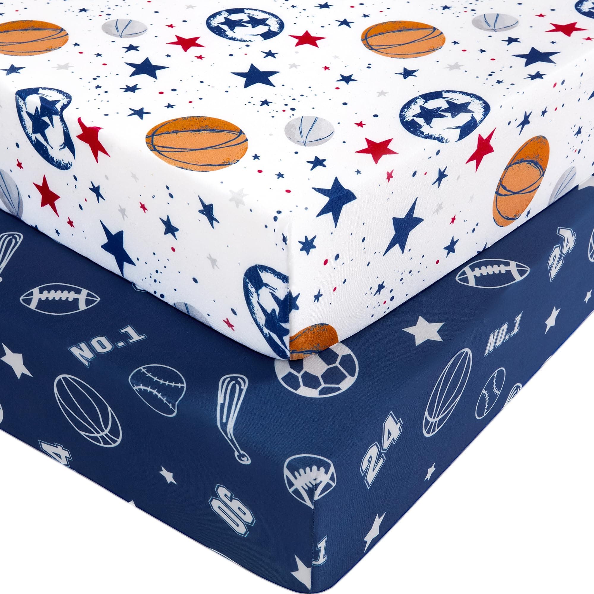 Nyessmee Baby Crib Sheets for Boys Girls 52x28, Fitted Crib Sheet for Standard Crib and Toddler Mattress 2 Pack Blue Basketball