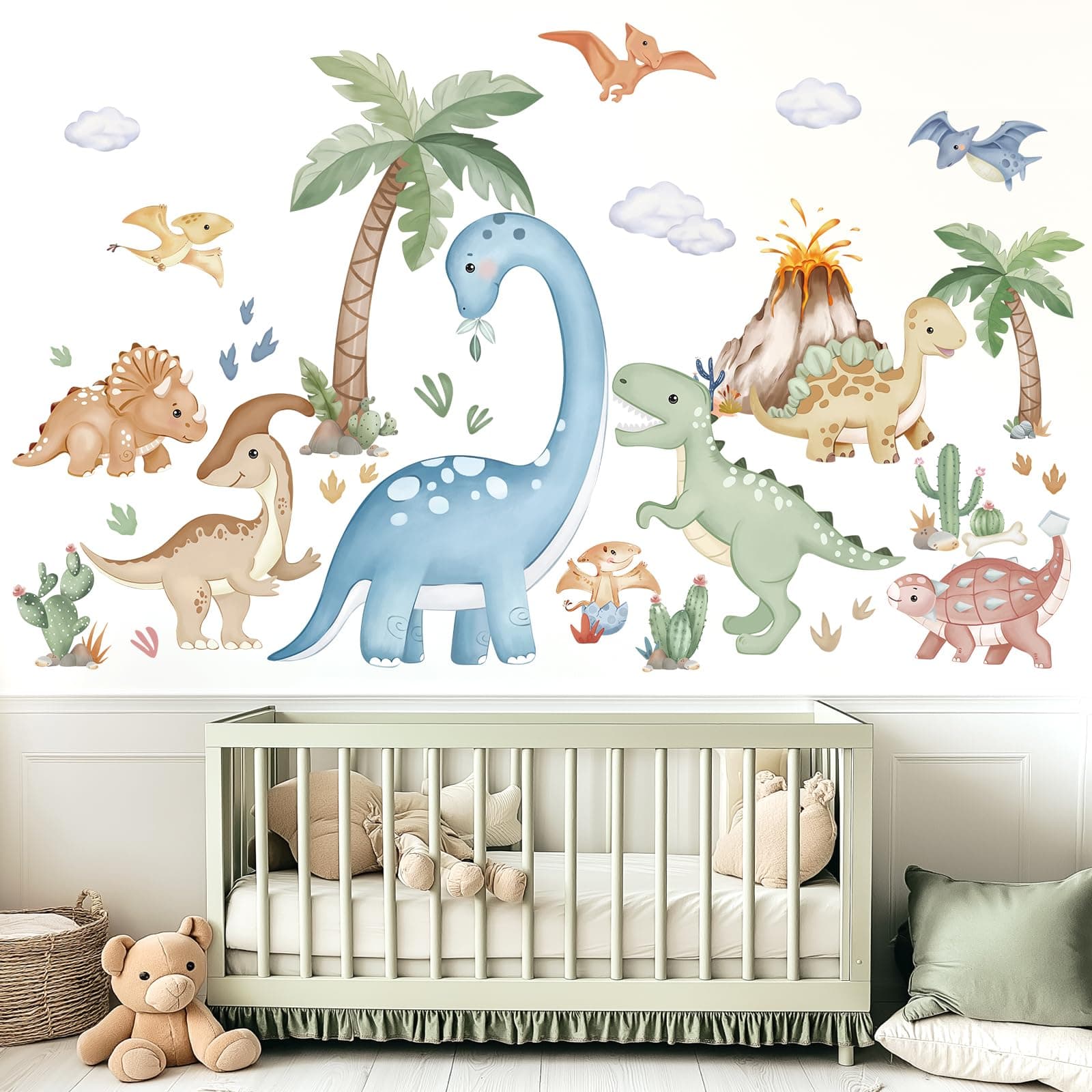 wondever Large Boho Dinosaur Wall Decals Watercolor Dino Wall Stickers (XL)