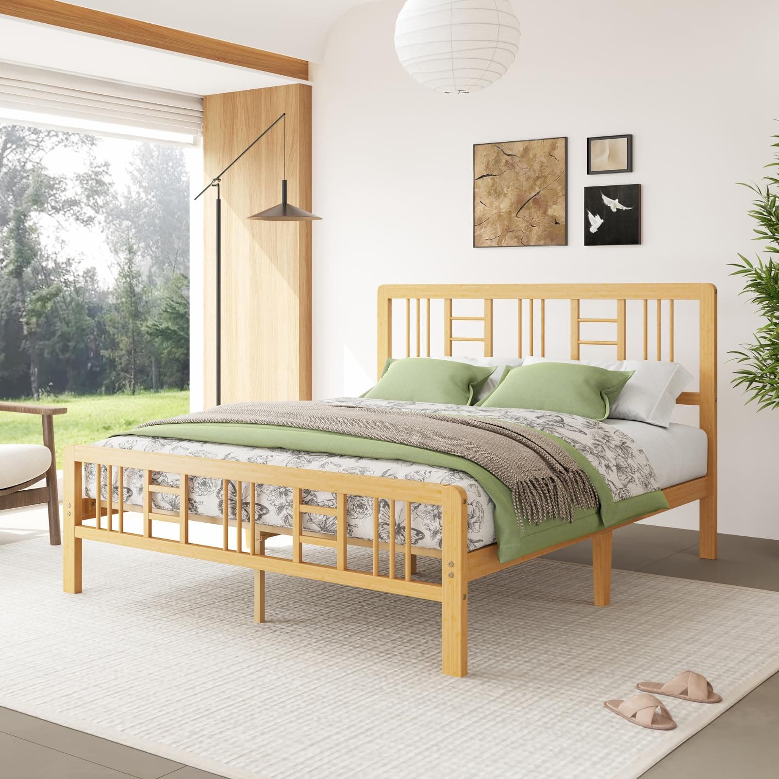 Sementa 12 Inch Bamboo Wood Queen Size Platform Bed Frame with Headboard and Footboard, Metal Slat Support Bed Frame Queen Size Heavy Duty, No Box Spring Needed, Easy Assembly, Noise Free, Reinforced