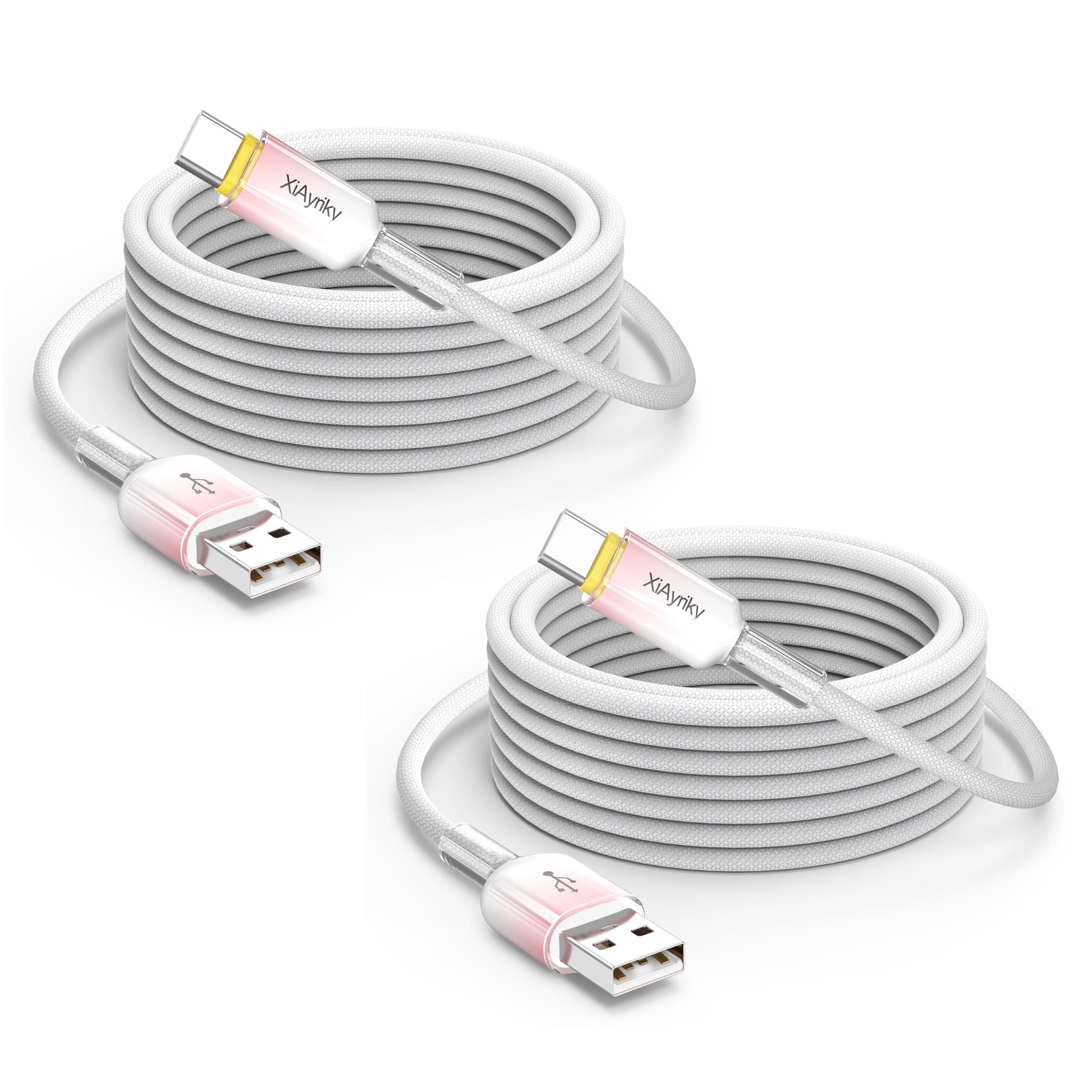 USB A to C Cable 10FT 2-Pack for Carplay, Home, Office, 60W Fast Charging & 480Mbps Data Type C Cable, Pink Gradient Braided, Compatible with iPhone 17/16, Samsung Galaxy S25, iPad