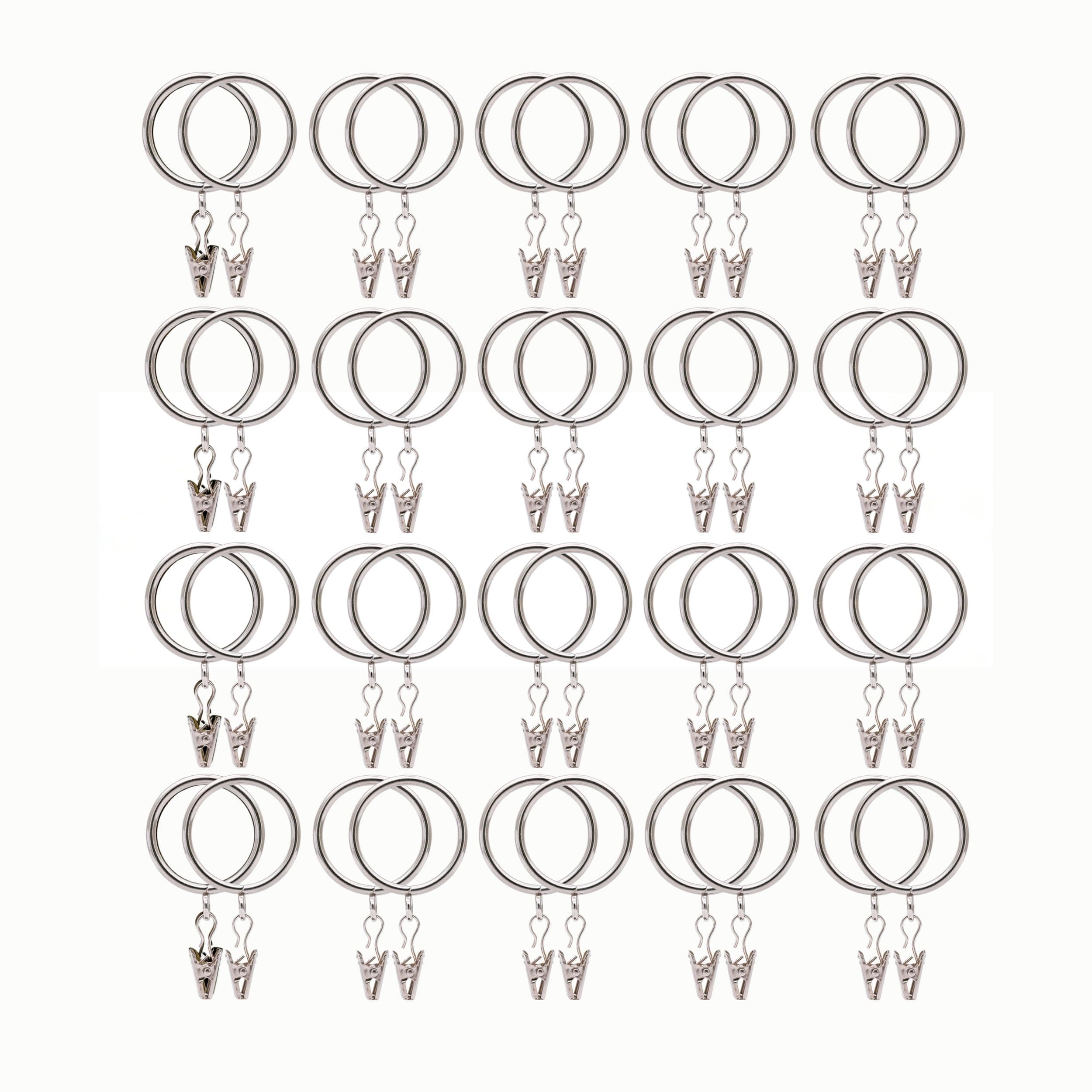 JnYHms 40 Pack Silver Regular Size Curtain Rings with Eyelets with Clips, Metal Drapery Ring for Pinch Pleat Curtains, Drape Ring 1.5 Inch I D, Fits Up to 1.2 Inch Rod (Silver, 1.5"-40 Pack)