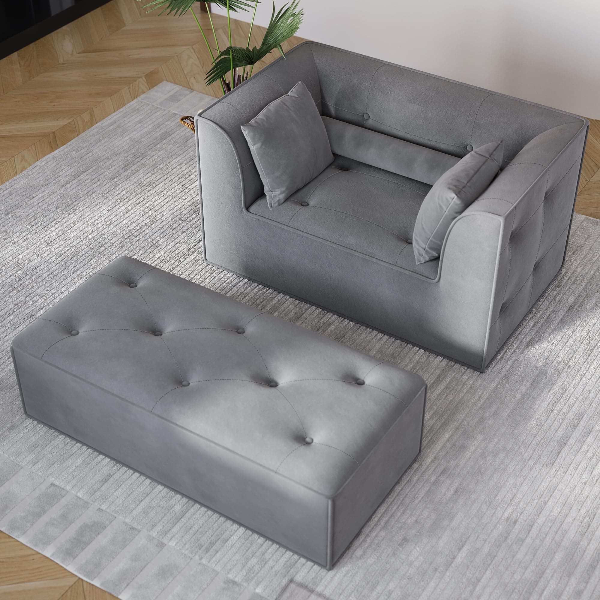 Claiks 62" Chaise Lounge Chair Indoor,Oversized Chaise Lounge for Living Room, Upholstered Boneless Chair Bed with Ottoman, Armrest and Pillows, Indoor Cloud Couch, Dark Gray