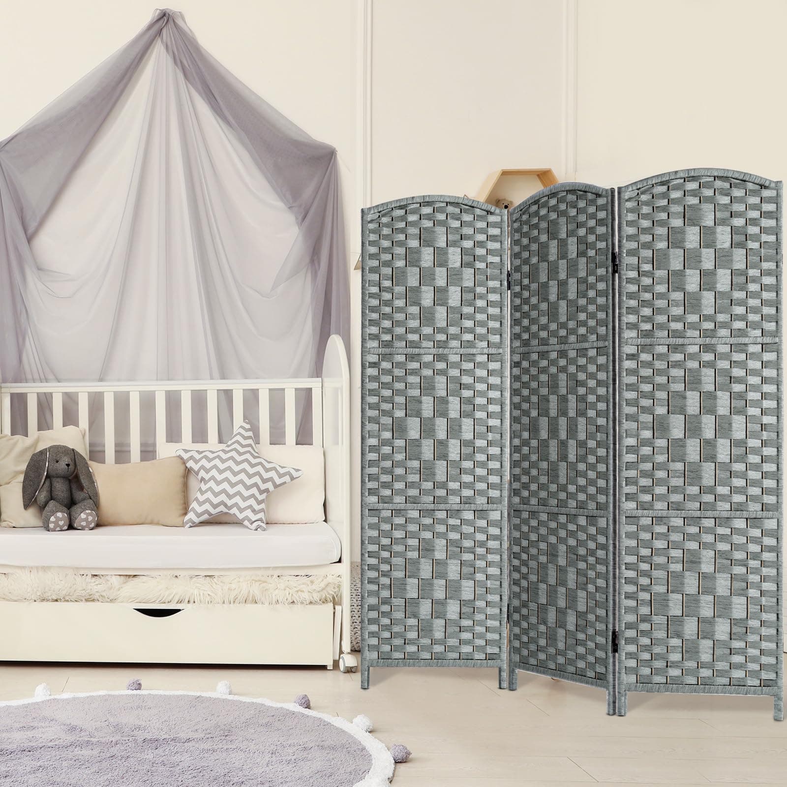 HALLYBEE Short Room Divider, Small Folding Privacy Screens,3 Panel Grey
