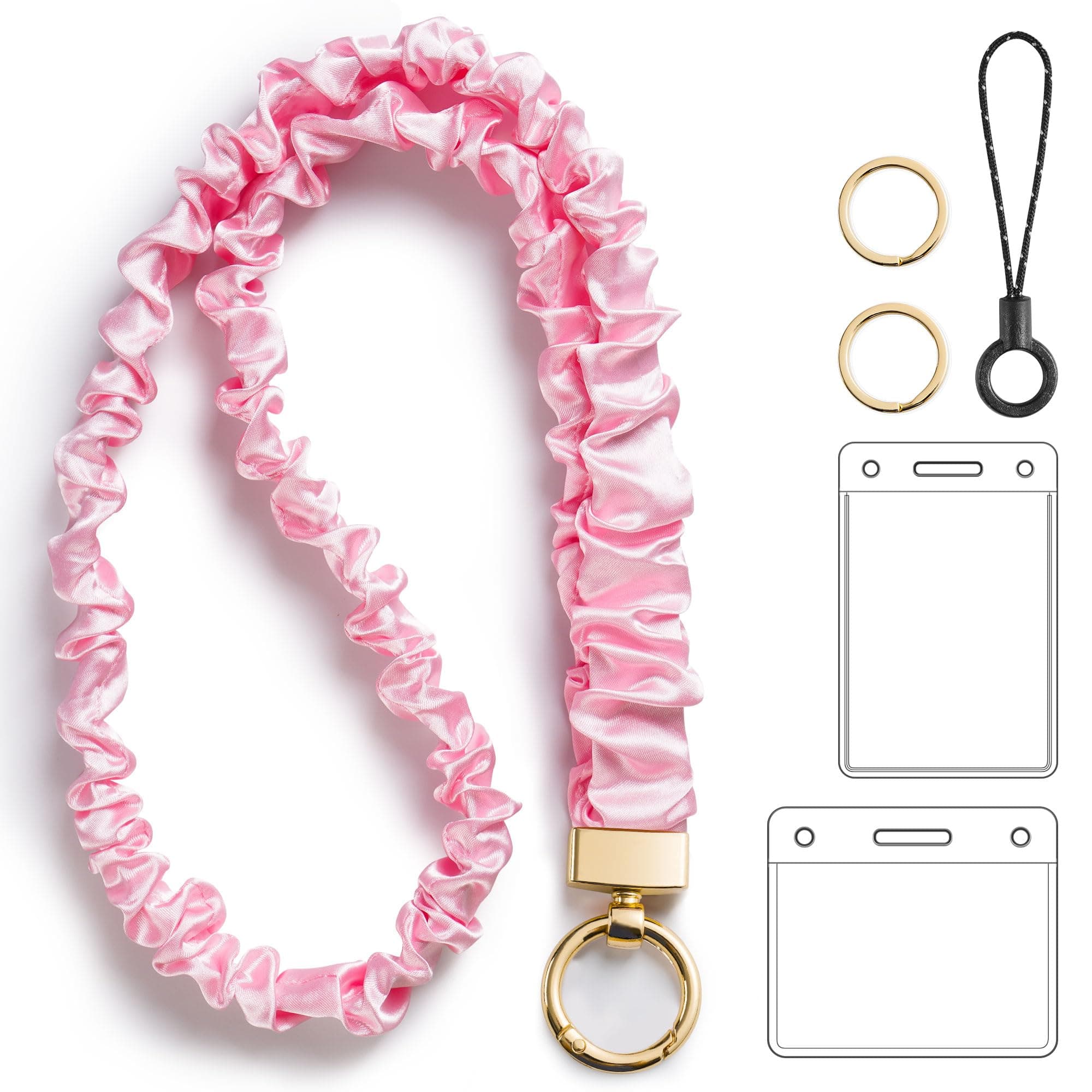 Stretchy Scrunchie Lanyard with ID Badges Holder, Retractable Keychain Holder for Women Teacher, Nurse, Cute Neck Lanyard for Keys(Pink)