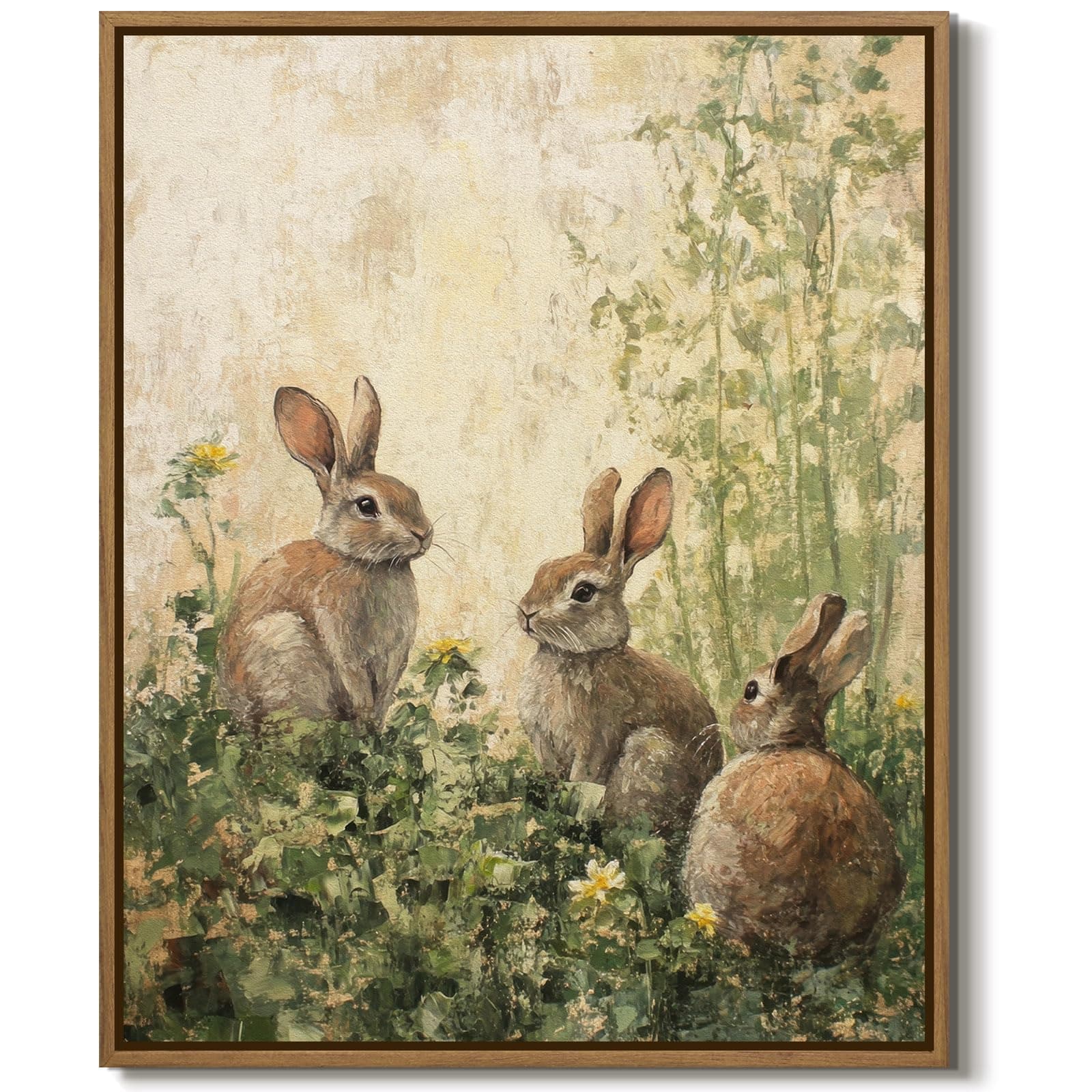 Vintage Rabbits Wall Art Easter Bunny Canvas Print Picture Spring Art Painting Farmhouse Animals Wall Decor Framed Artwork for Kids Room Living Room Bedroom Nursery Farm Church Décor Gifts, 8x10 Inch