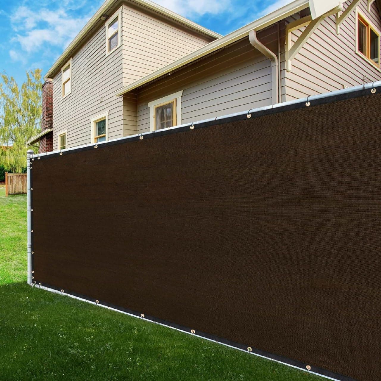 ShadeMart 5' x 73' Fence Privacy Screen Brown Heavy Duty 170 GSM Fencing Mesh Shade Net with Grommets & Zip Ties, 90% Blockage Fence Screen for Balcony Yard Outdoor Garden Pool (We Customize Size)