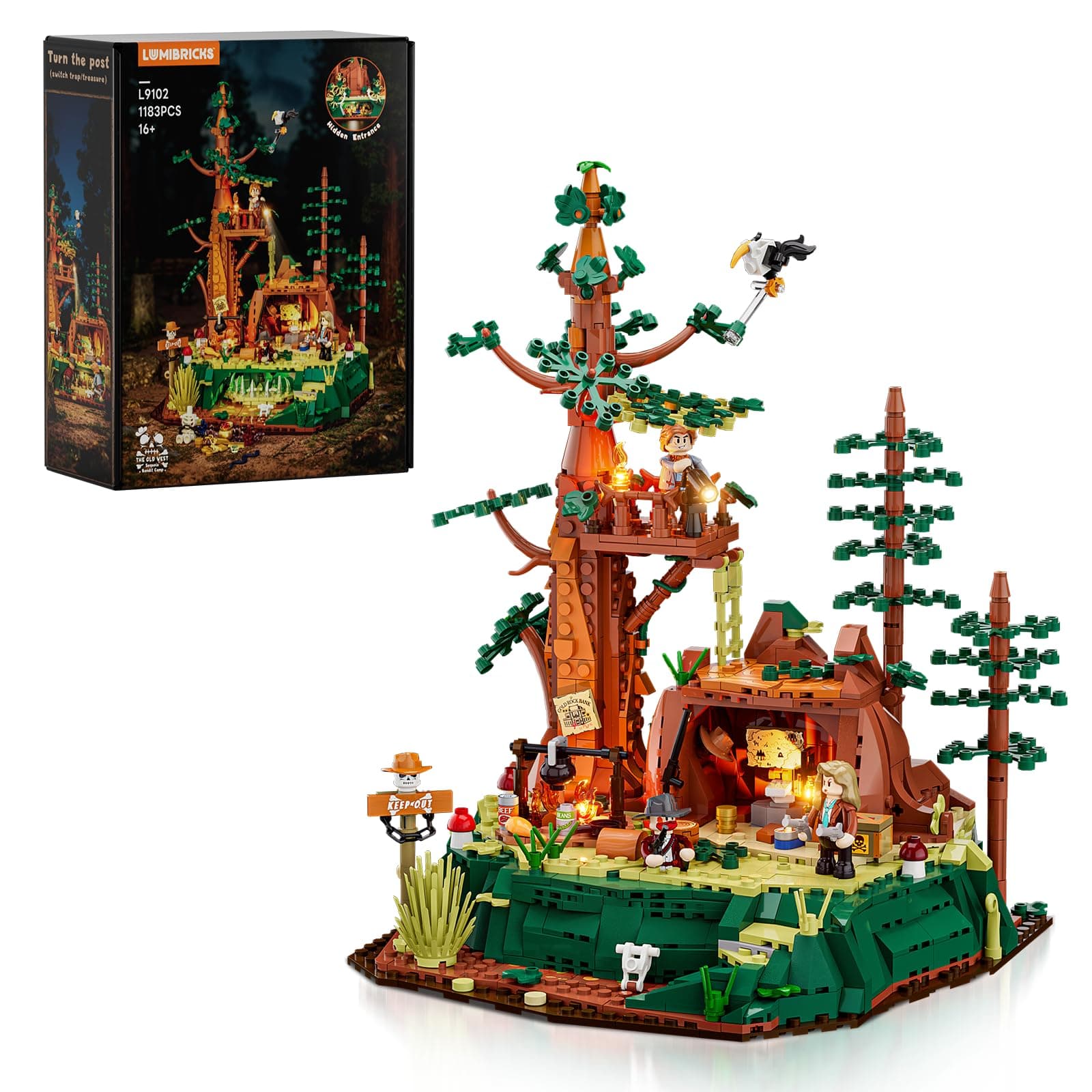 Lumibricks Western Sequoia Bandit Outpost Lighting Building-Bricks Set - Wild West Outlaw Hideout 1183 Pcs Collection Role Play Set for West Lovers