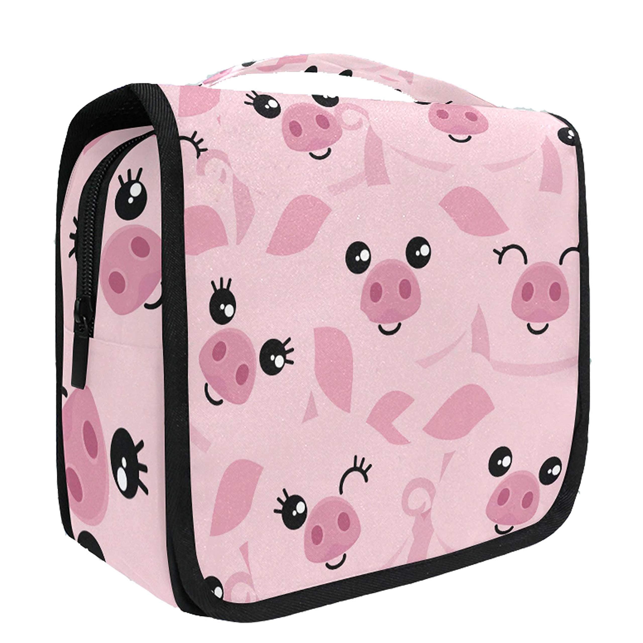 Hanging Travel Toiletry Bag Kit Makeup Case Cosmetics Organizer for Men Women (Cute Pigs)