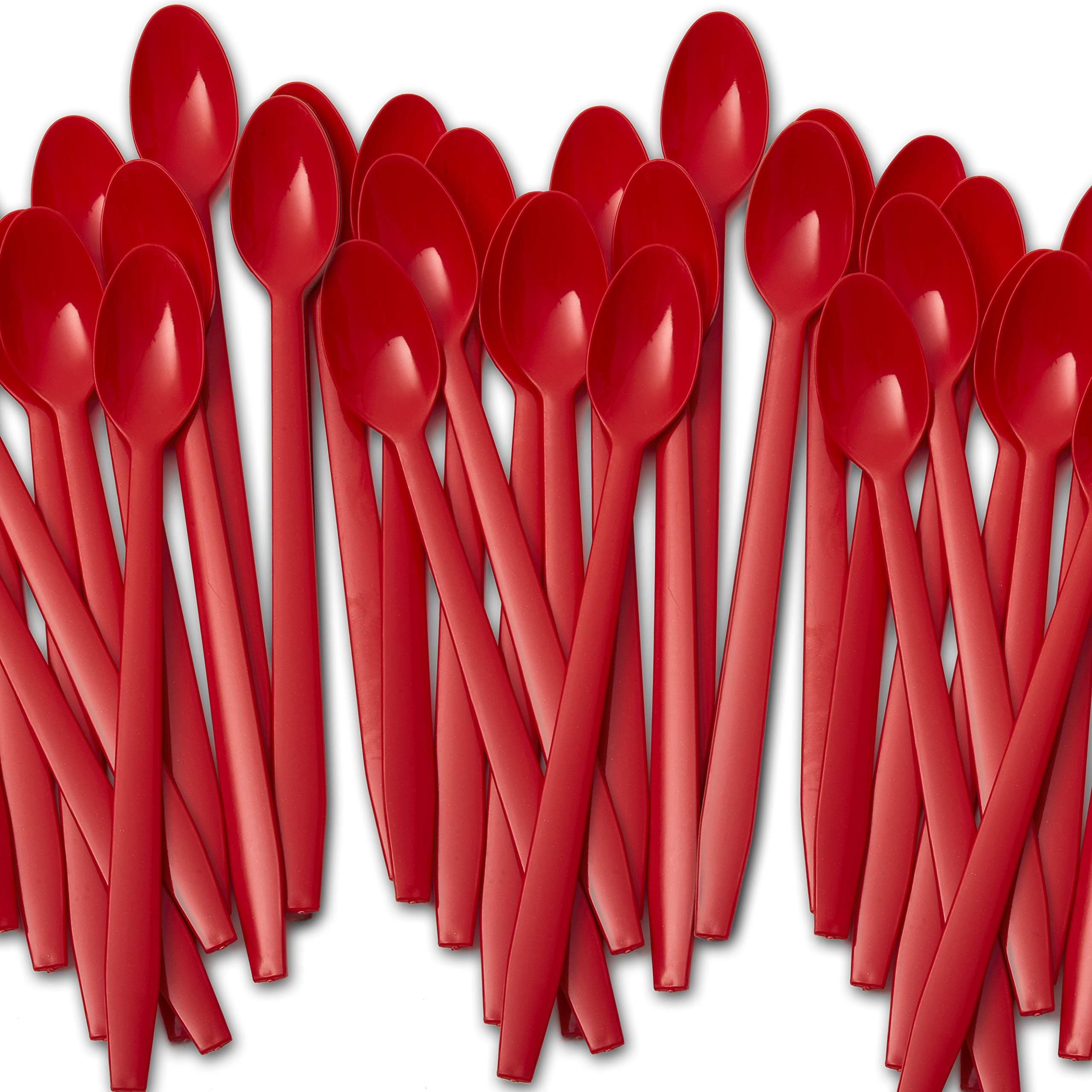 Extra Sturdy, Super Fun Red 8in Sundae Spoons 500ct Heavy Duty Disposable Plastic Utensils for Ice Cream, Milkshakes, Tea and Floats. Best Long Spoon for Stirring Cocktails and Tall Iced Beverages
