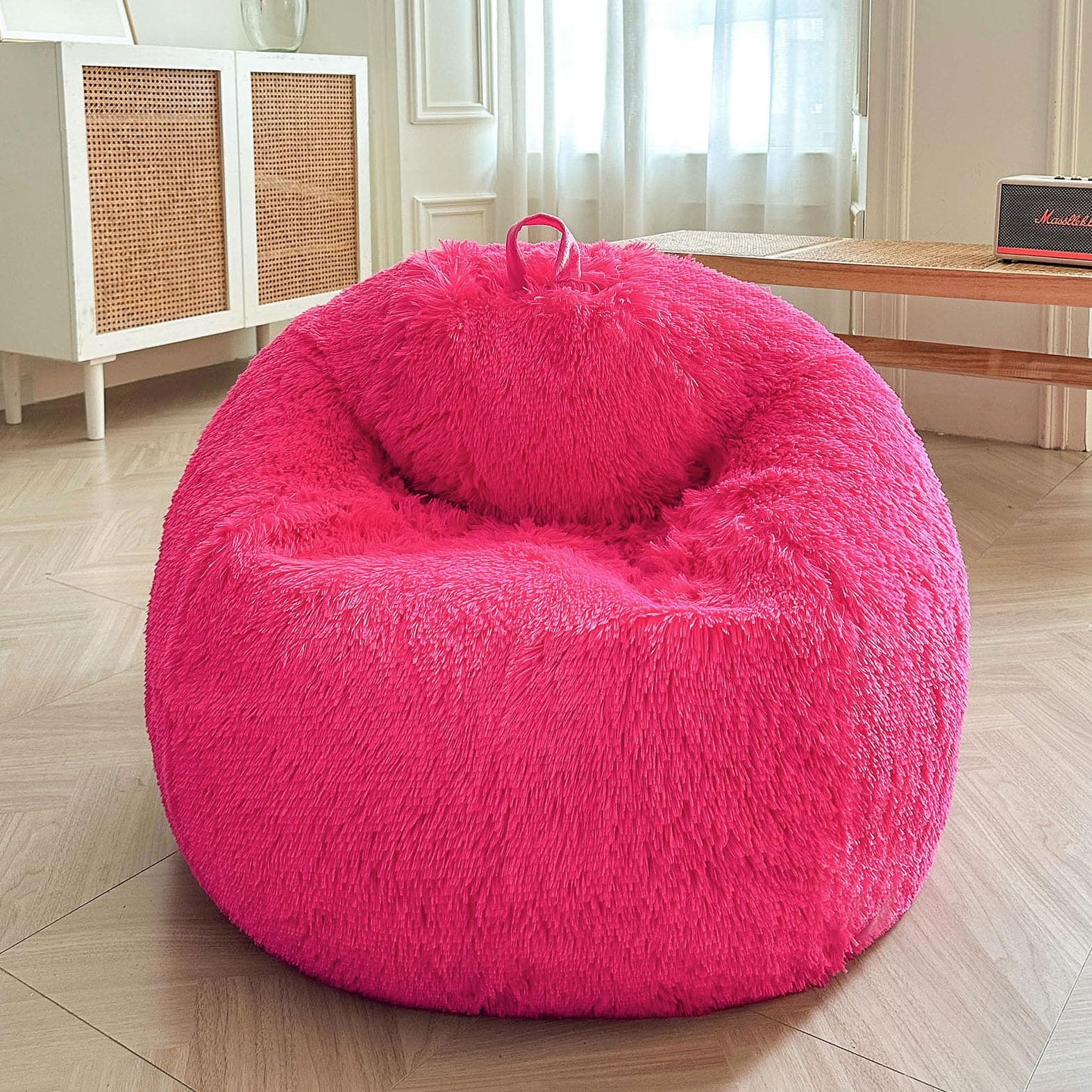 XeGe Kids Fluffy Faux Fur Bean Bag Chair Cover(No Filler), Hot Pink